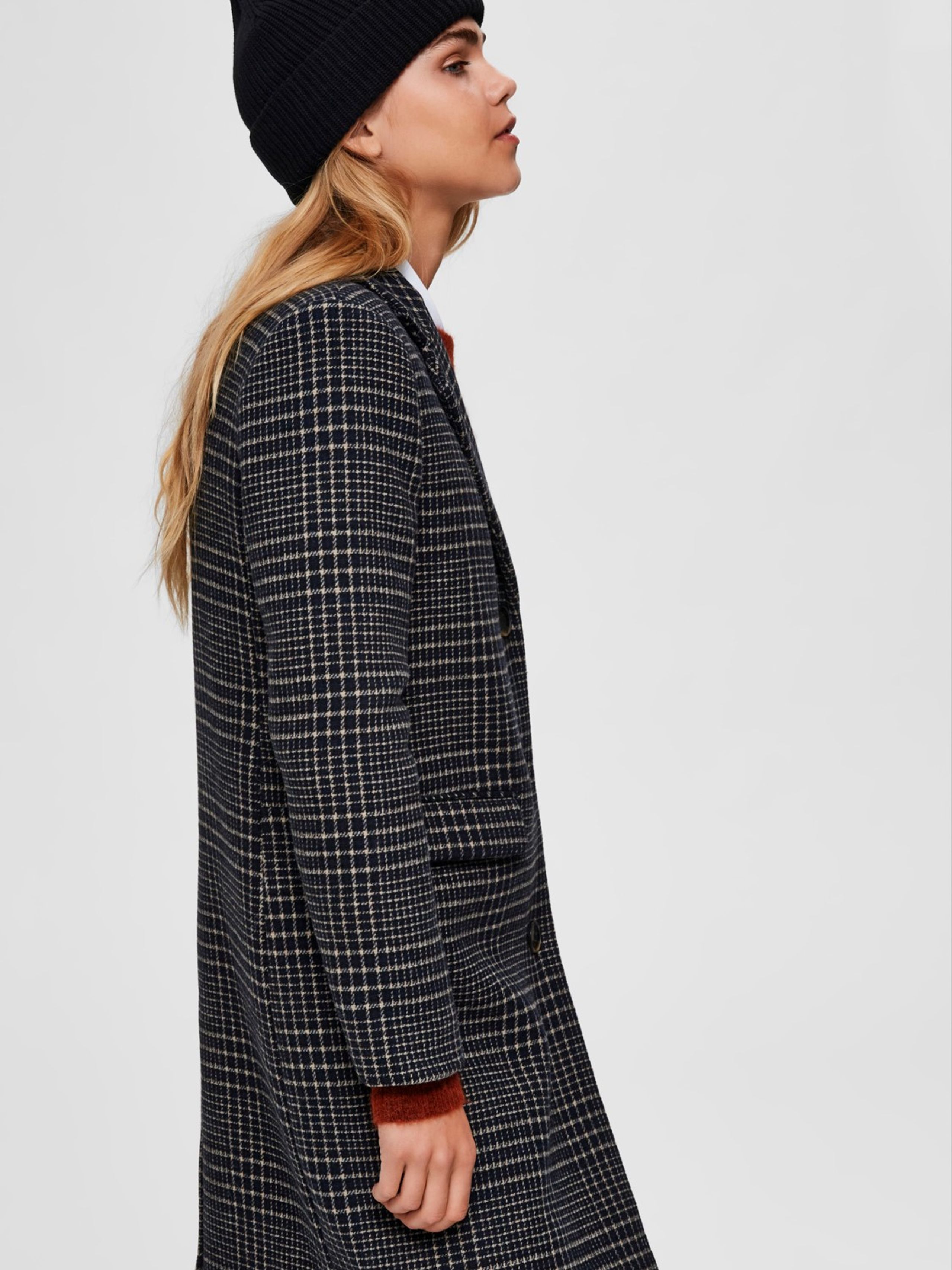 Selected Femme - Kappa - SLFElina Wool Check Coat - Black w Check
