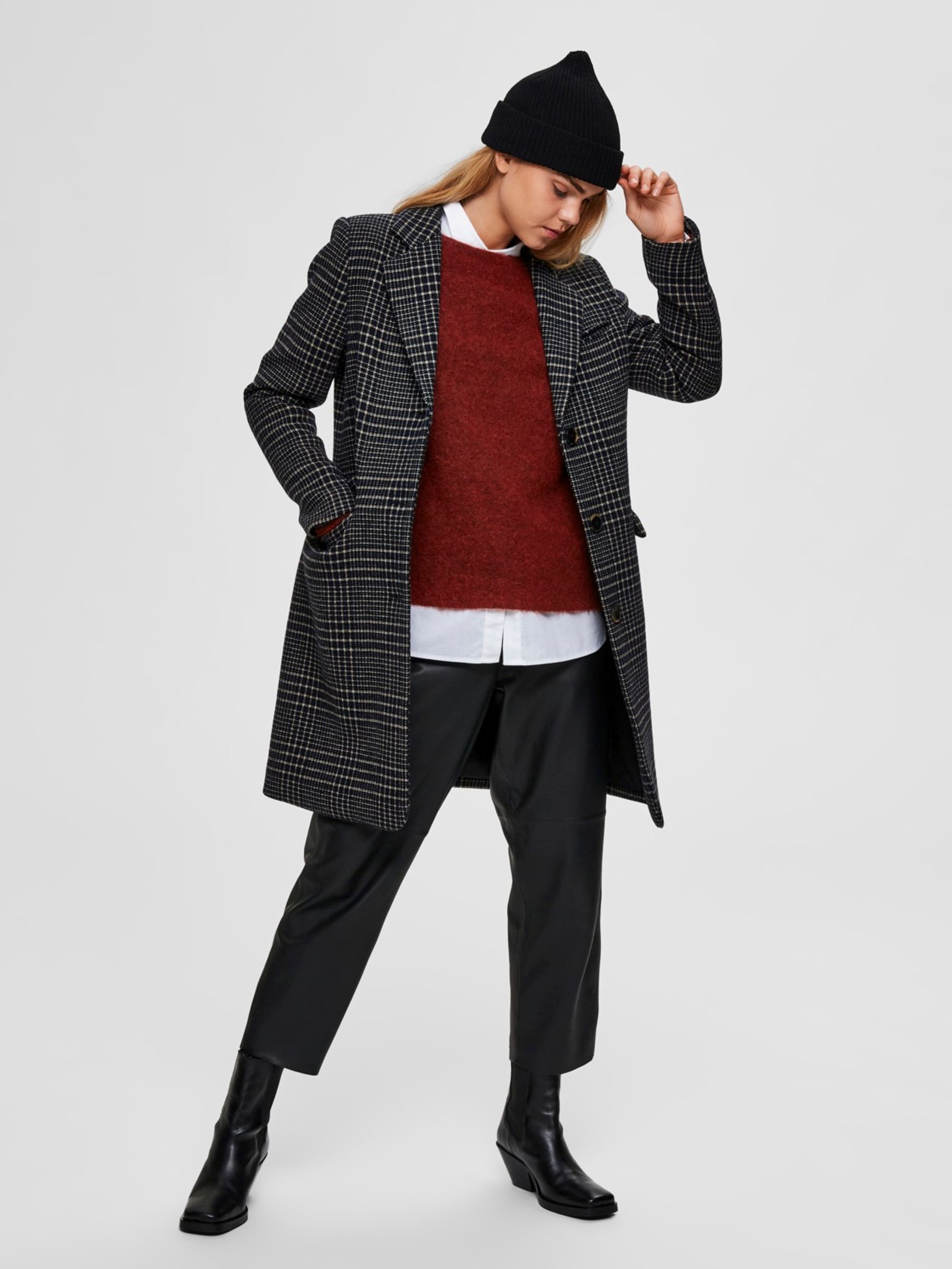 Selected Femme - Kappa - SLFElina Wool Check Coat - Black w Check