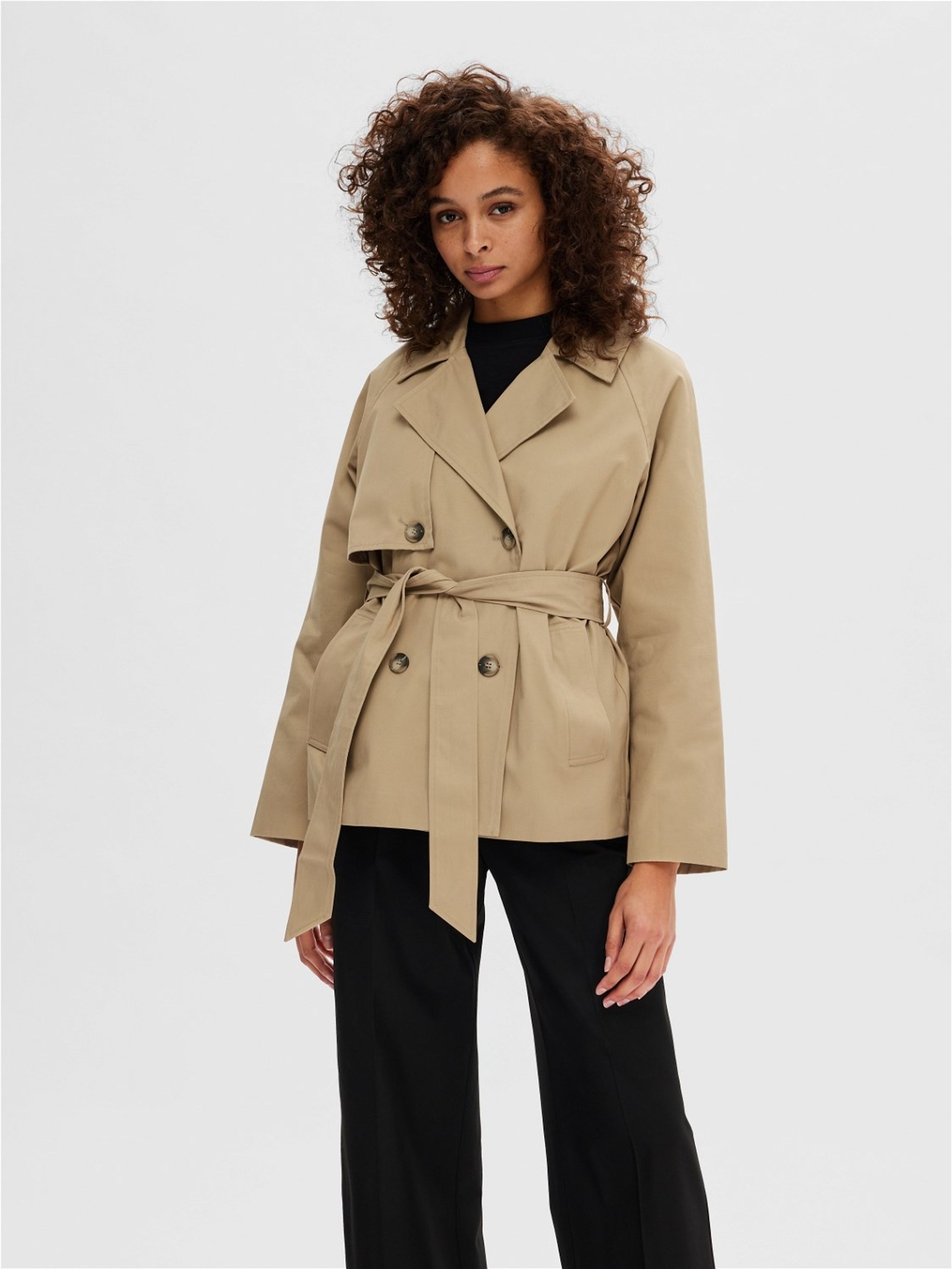 Selected Femme - Jakke - SLFBelinda Short Trenchcoat - Cornstalk