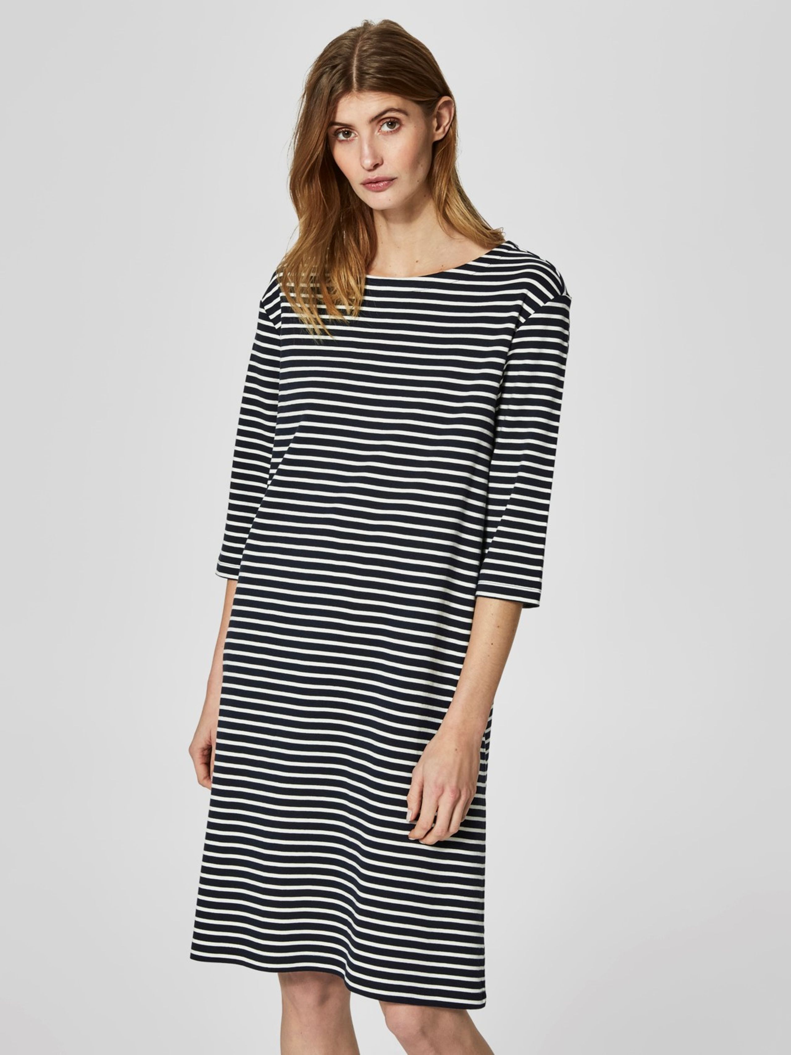 Selected Femme - Kjole - Ava 3/4 Stripe Dress - Dark Sapphire/White