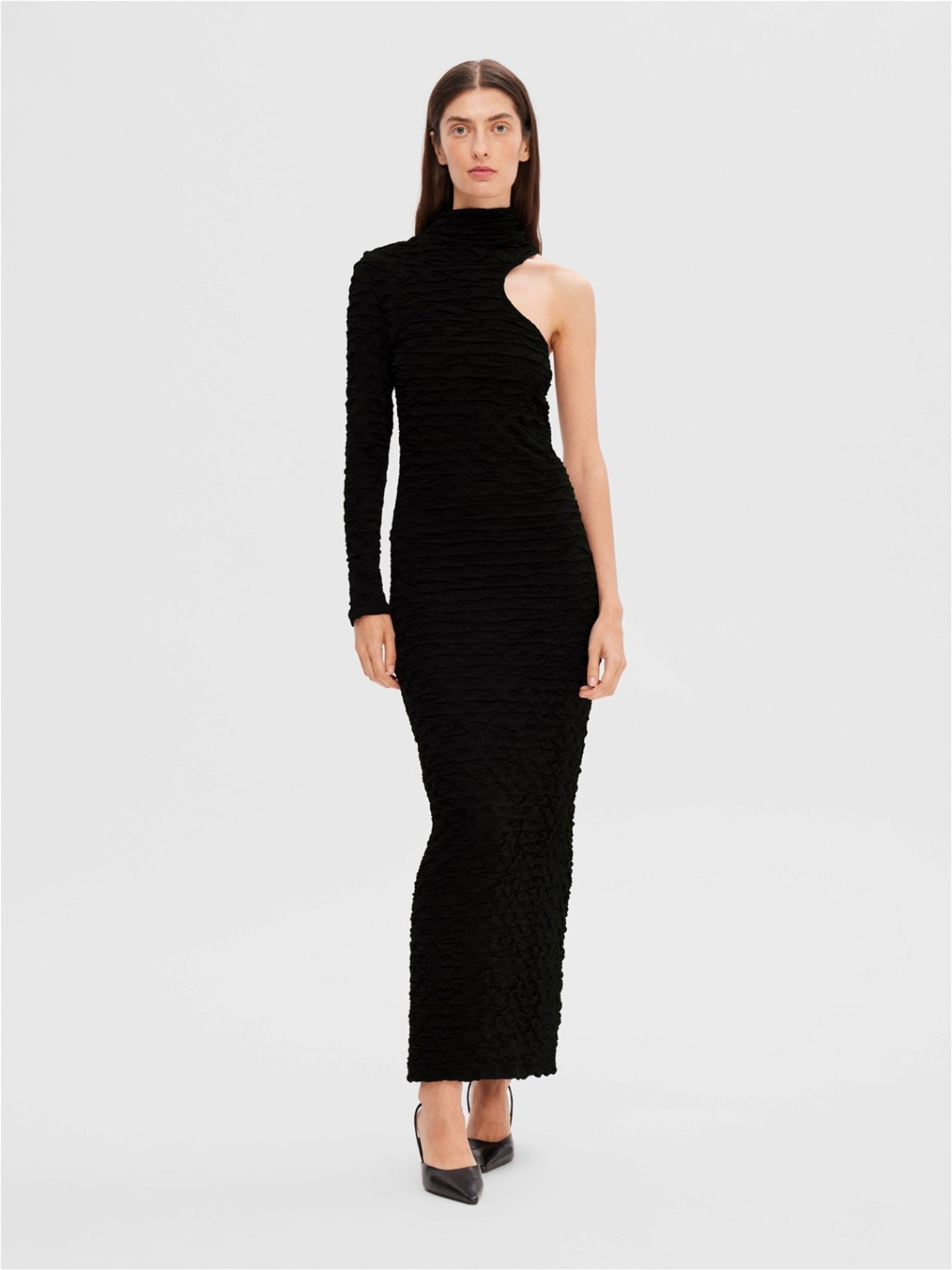 Selected Femme - Vestir - SLFLisette One Shoulder Midi Dress - Black