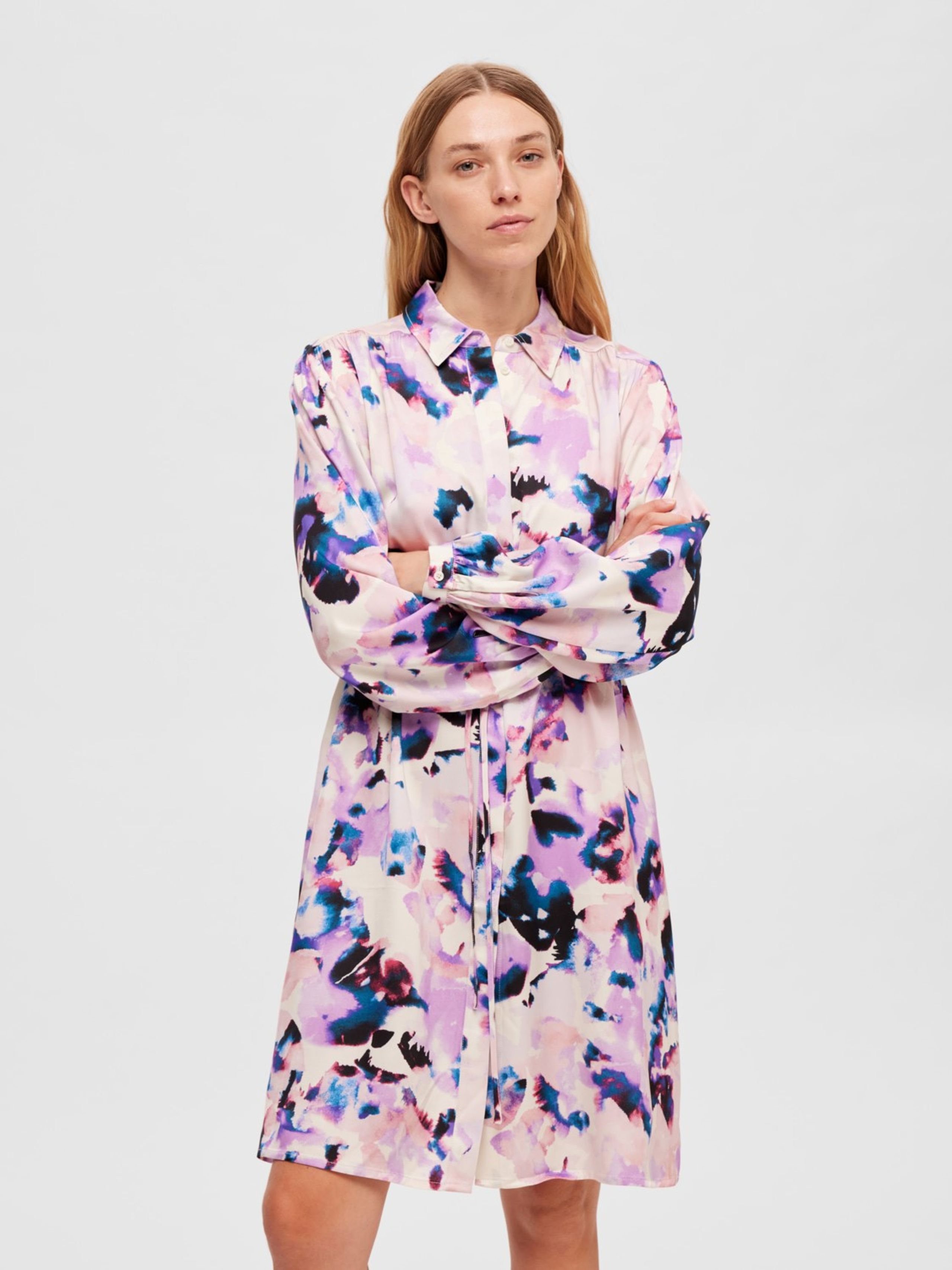 Selected Femme - Jurk - SLFThea LS AOP Short Dress - Moonlite Mauve