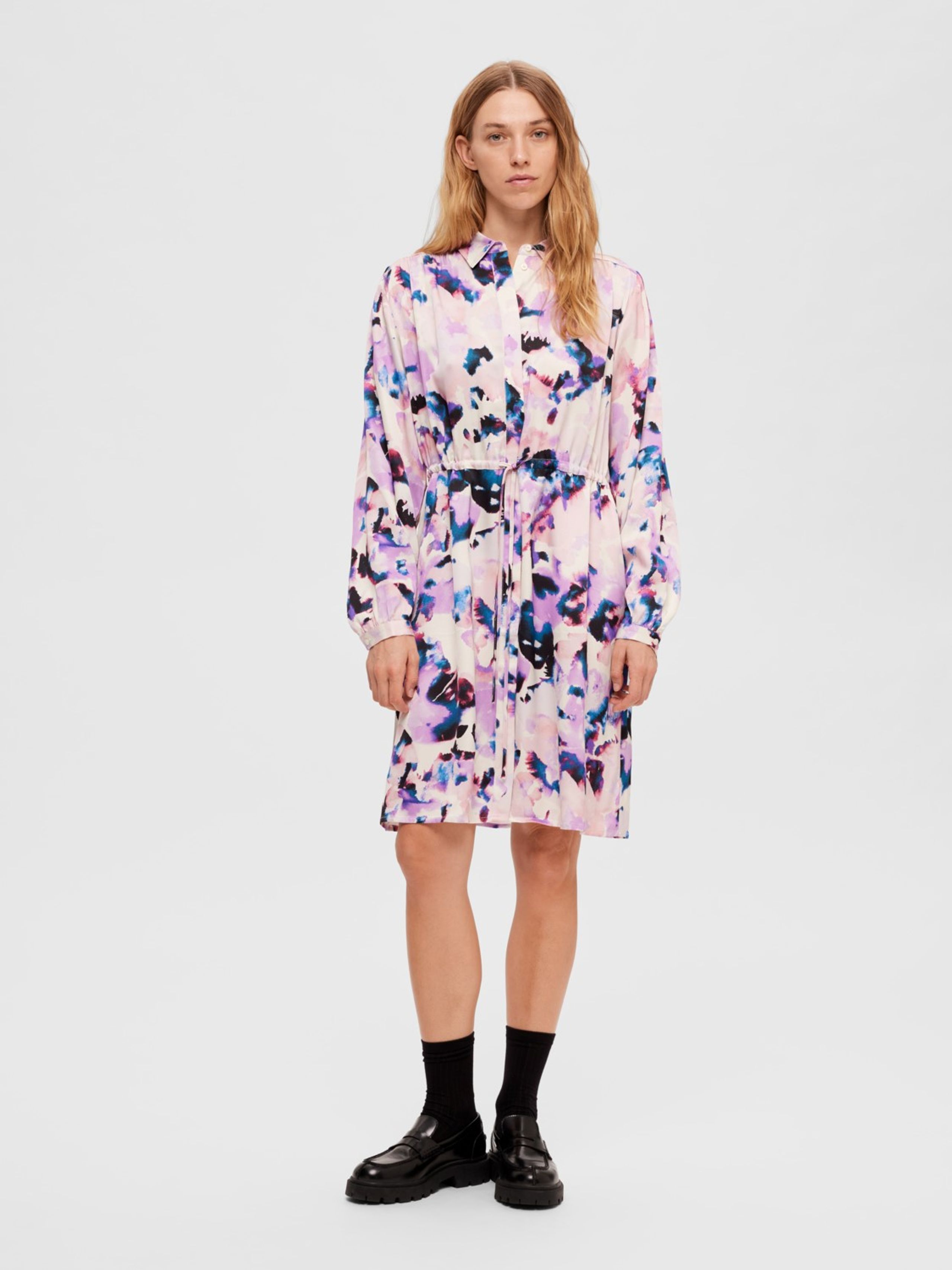 Selected Femme - Jurk - SLFThea LS AOP Short Dress - Moonlite Mauve