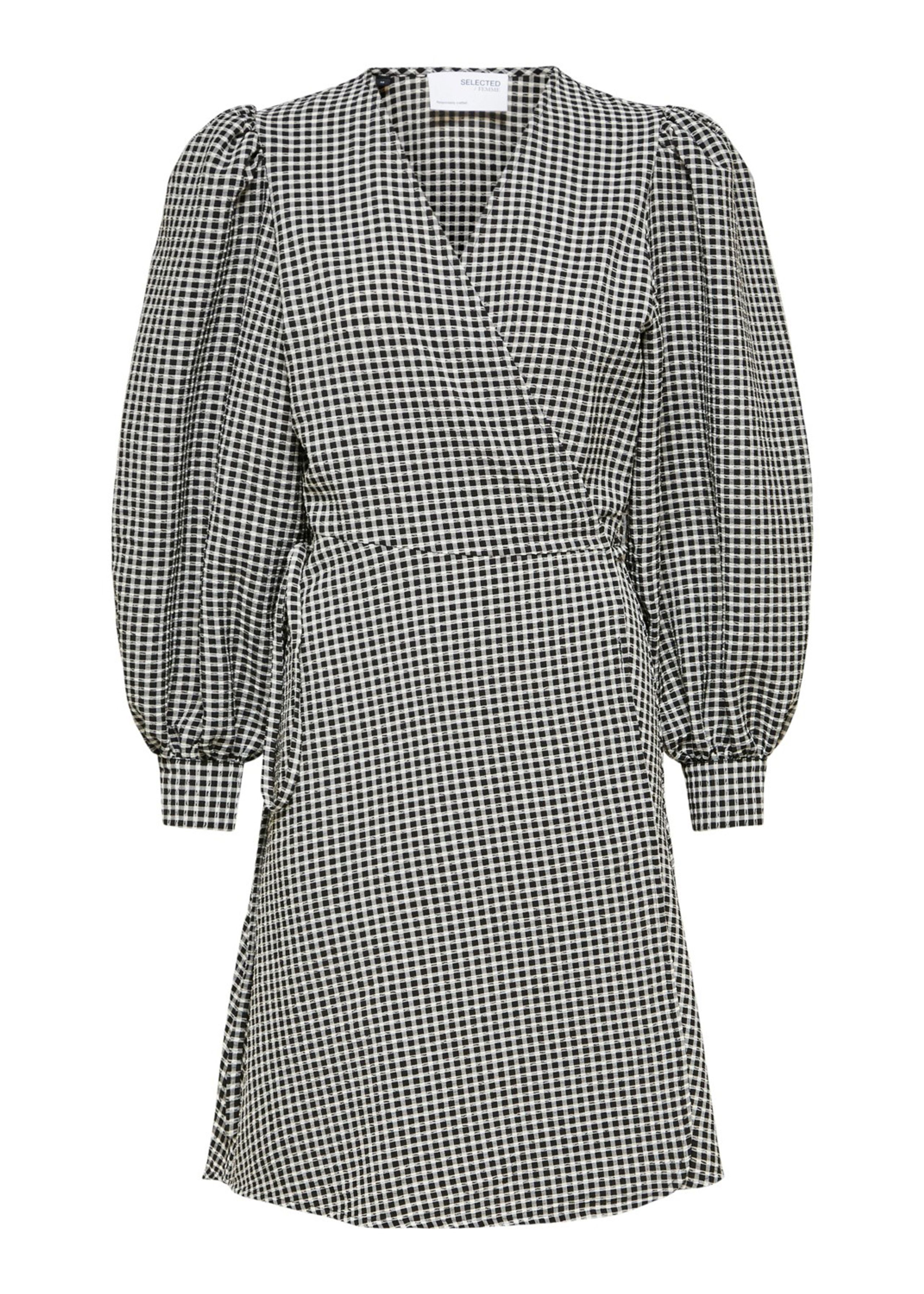 Selected Femme - Kjole - SLFCharlie Short Wrap Dress - Black w / Brick Check