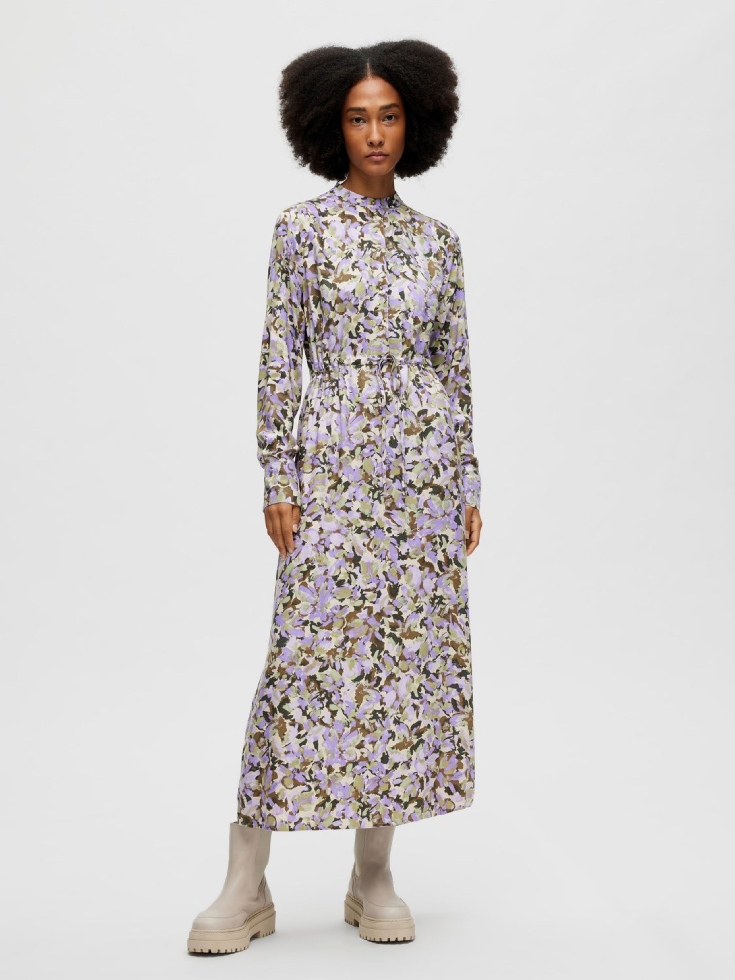 Selected Femme - Robe - SLFKatrin LS Ankle Dress - Sandshell Print