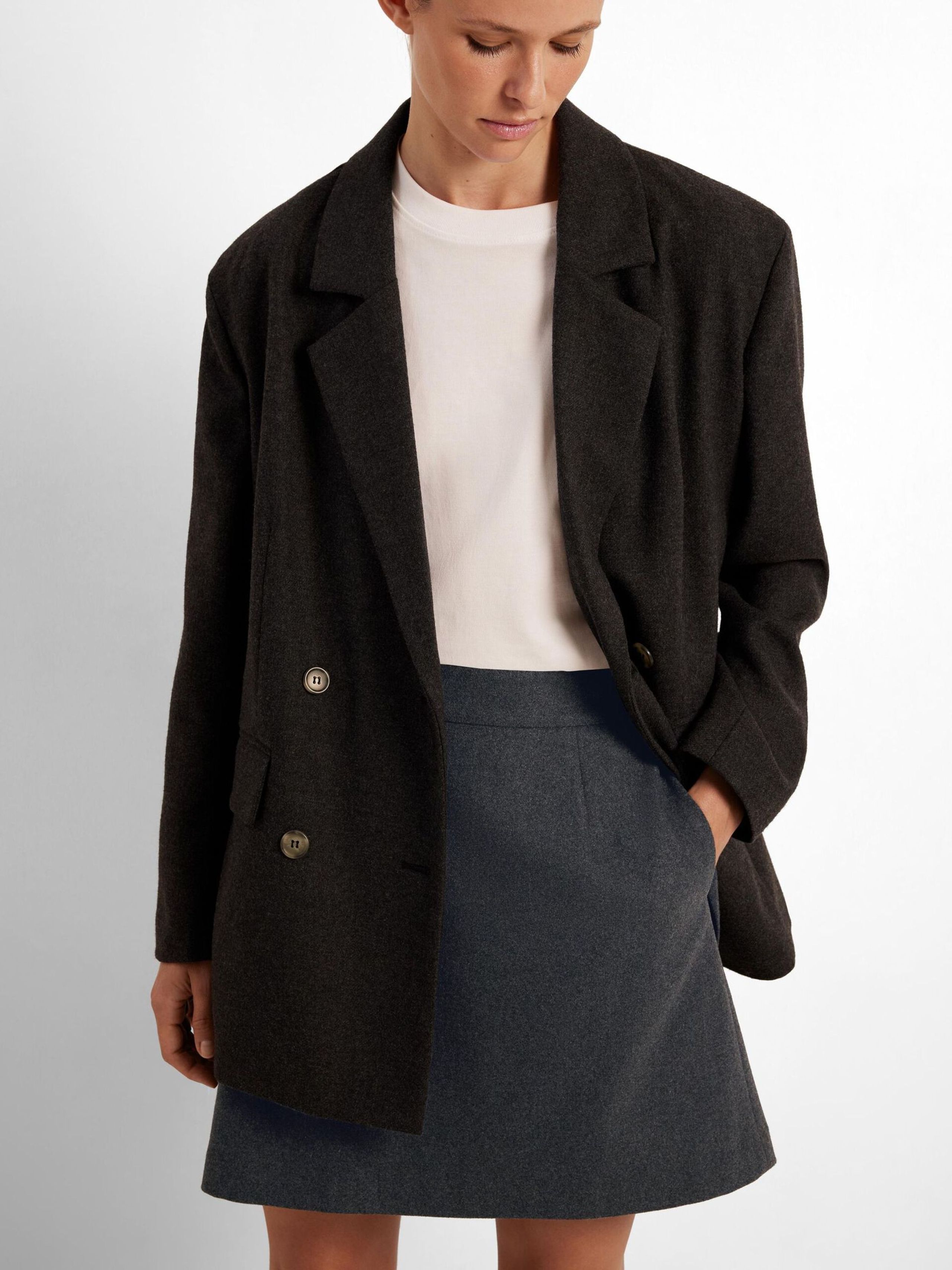 Selected Femme - Rock - SLFMercy - Ula HW Mini Wool Skirt - Dark Grey Melange