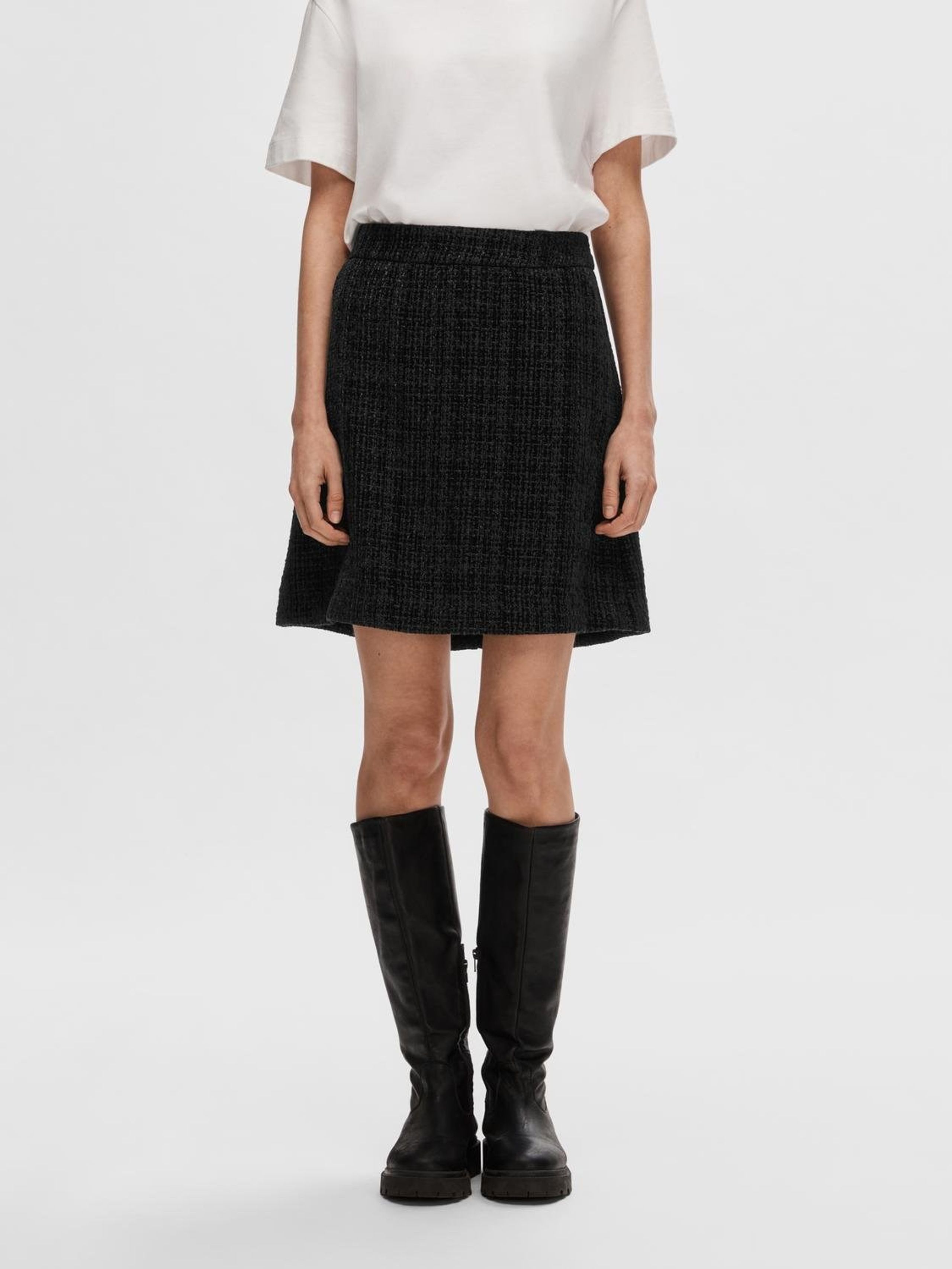 Selected Femme - Rock - SLFMolly-Ula HW Mini Boucle Skirt - Black Boucle
