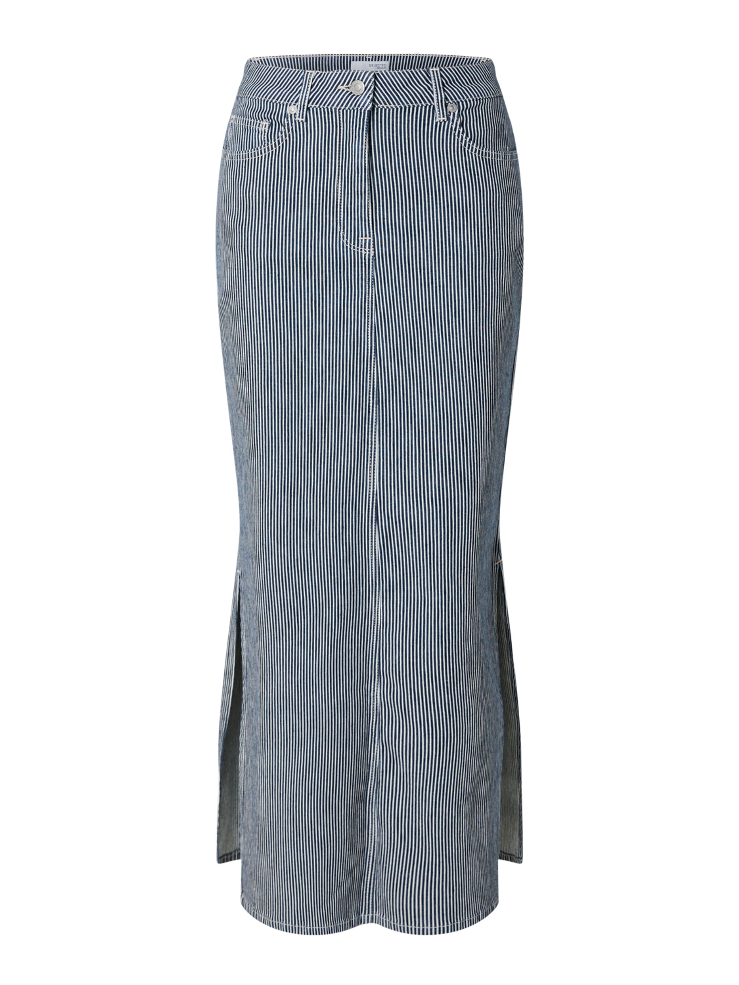 Selected Femme - Skirt - SLFMyra HW Stripe Column Denim Skirt - Medium Blue Denim