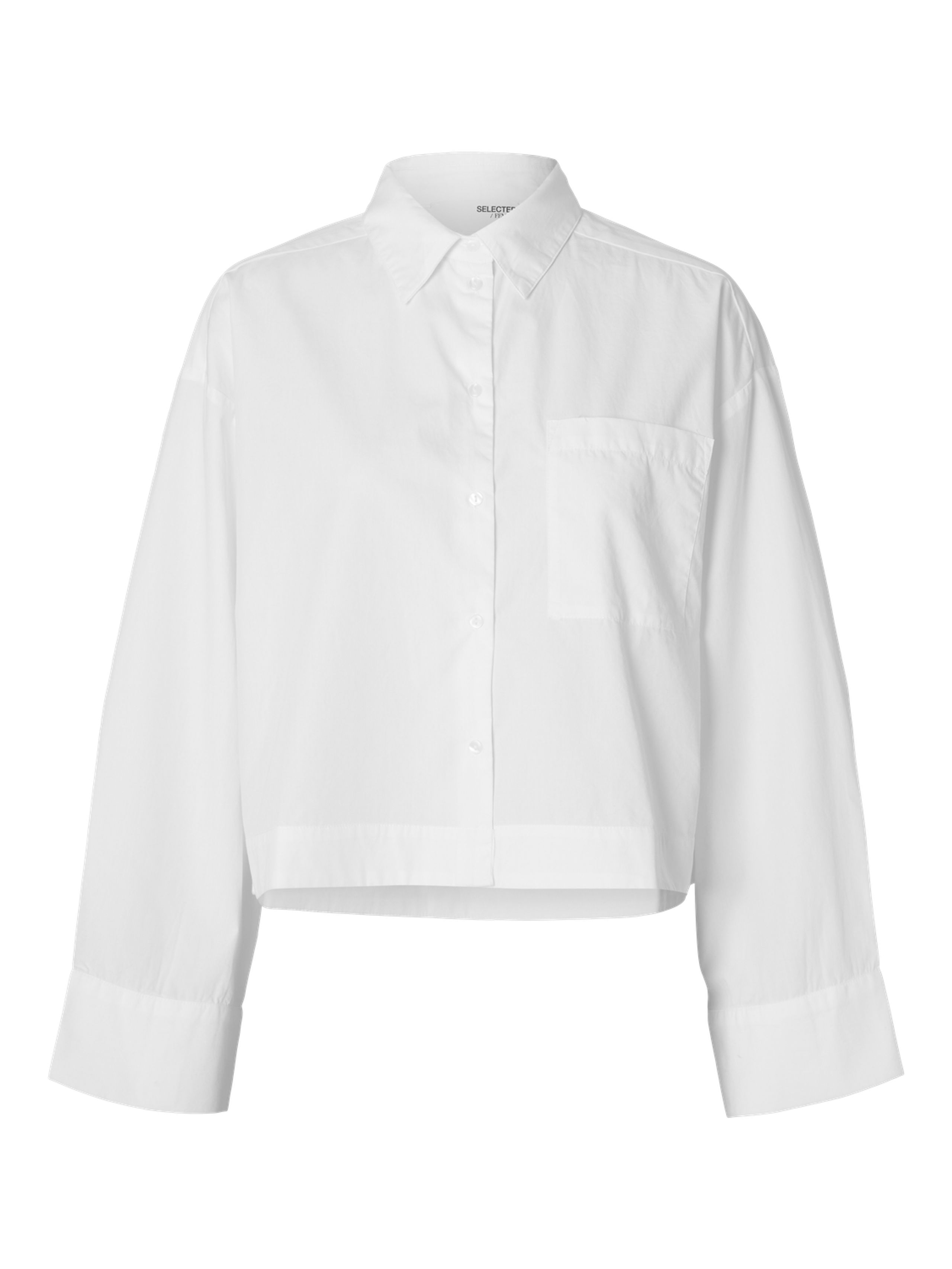 Selected Femme - Skjorte - SLFAstha LS Cropped Boxy Shirt - Bright White