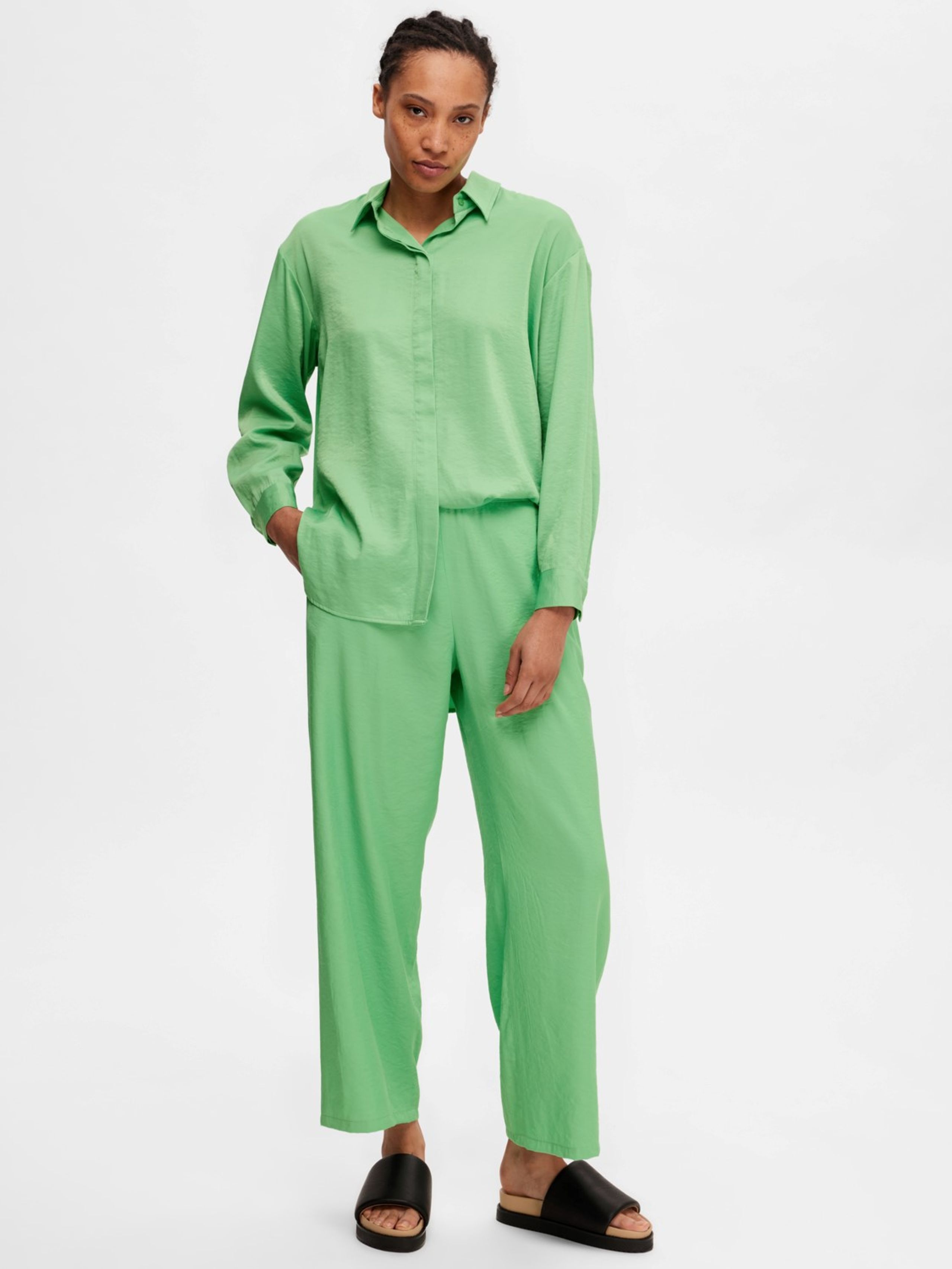 Selected Femme - Kalhoty - SLFDesiree MW Pants - Absinthe Green