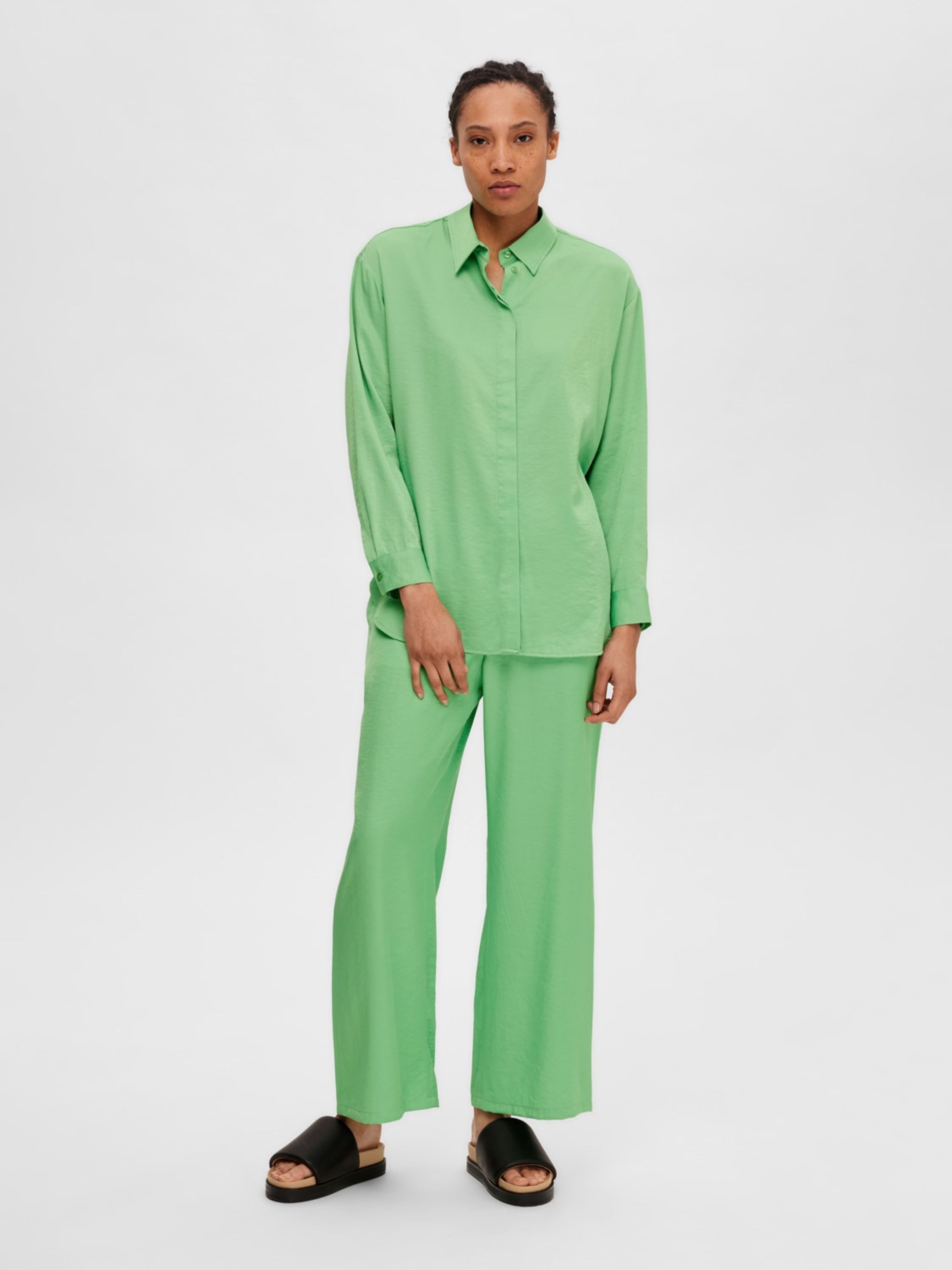 Selected Femme - Kalhoty - SLFDesiree MW Pants - Absinthe Green