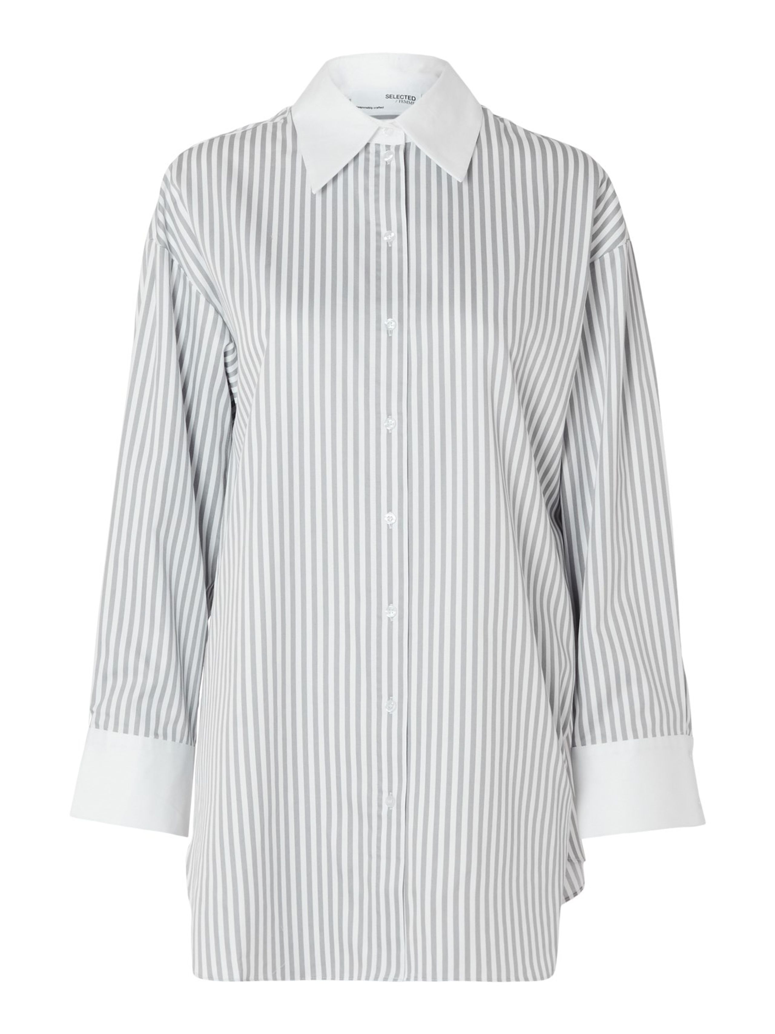 Selected Femme - Overhemden - SLFMilo - Iconic LS Striped Shirt - Bright White/Sleet Grey