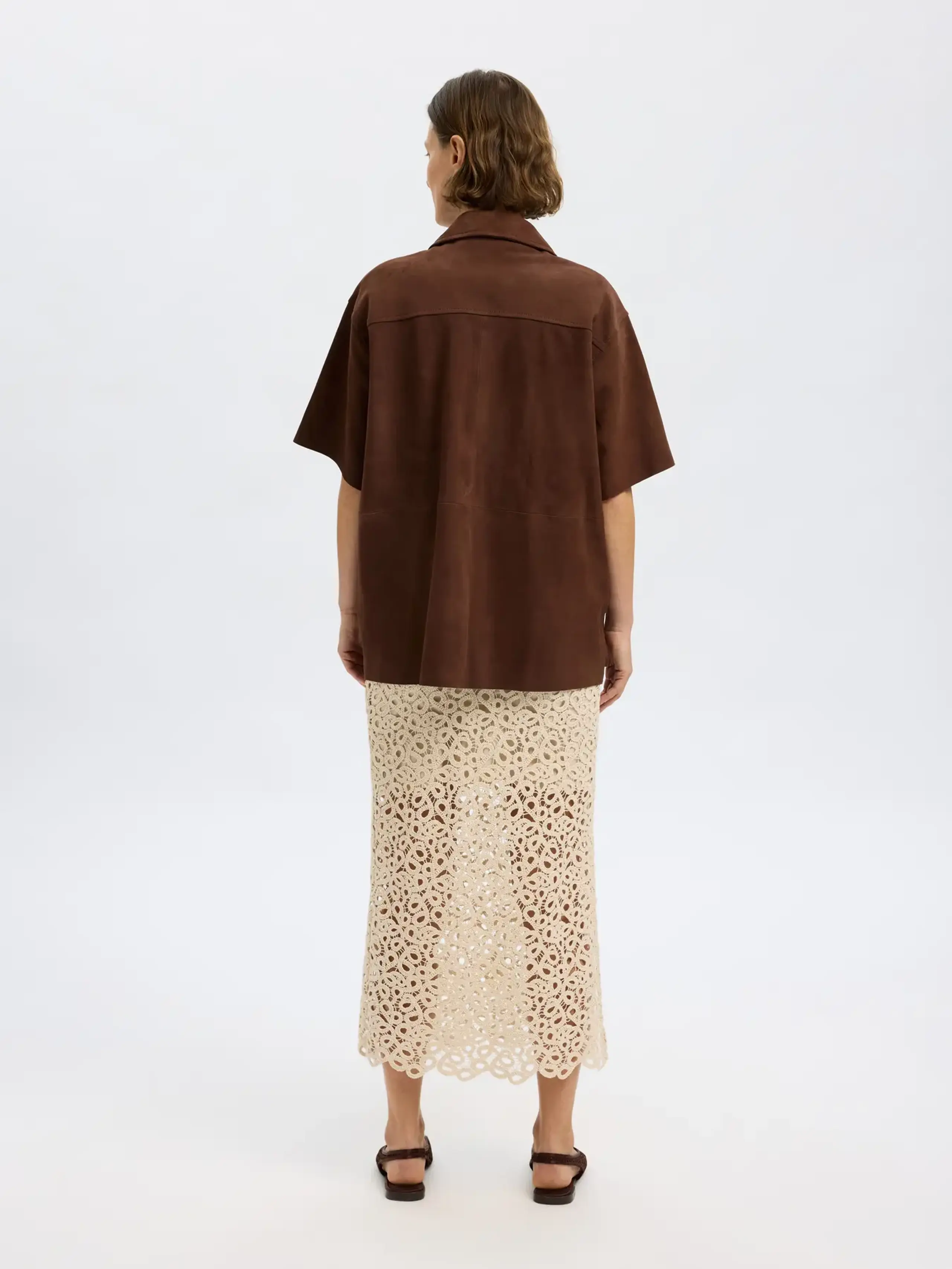 Selected Femme - Shirt - SLFSophie Suede 2/4 Shirt - Chestnut
