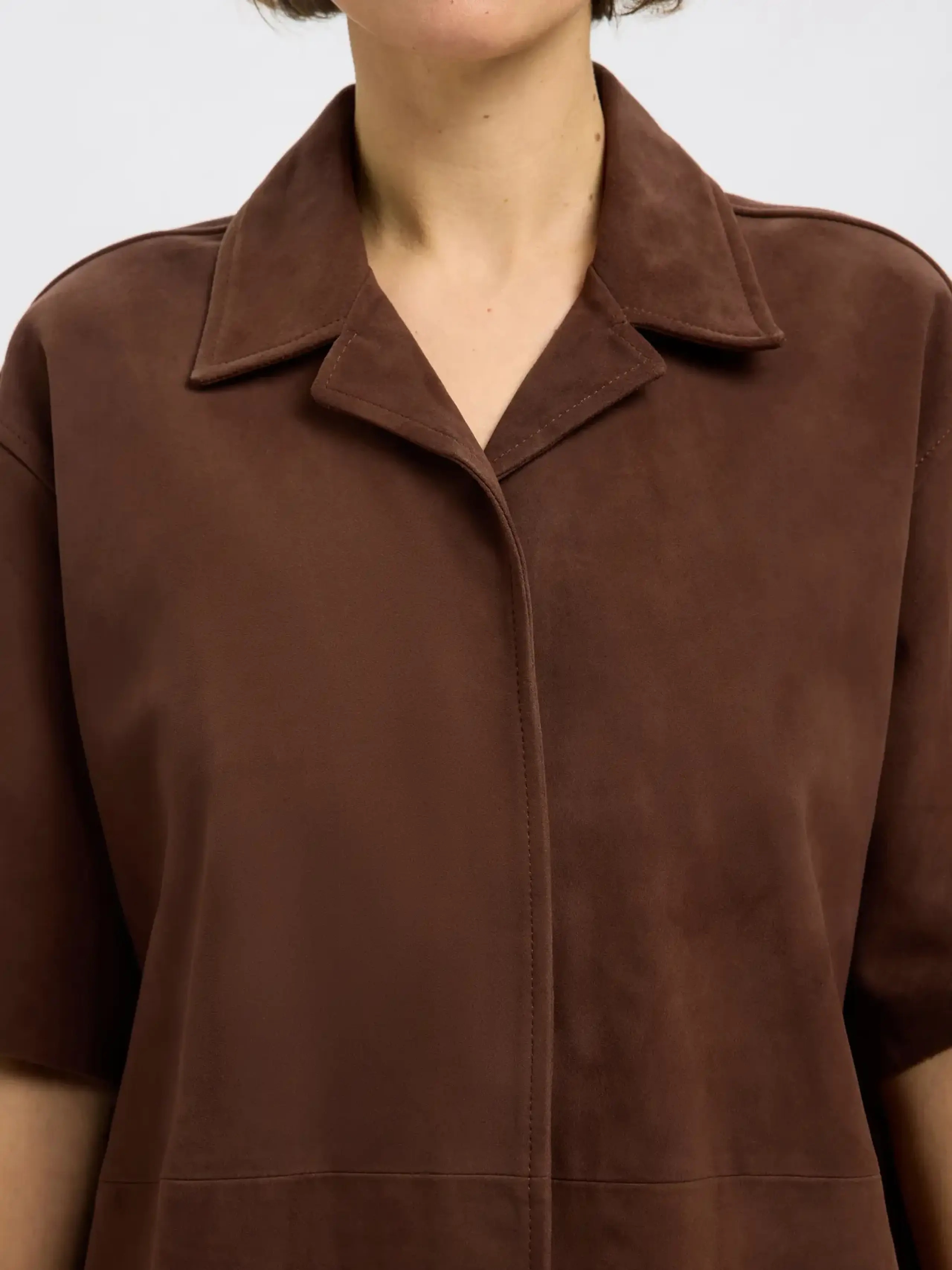 Selected Femme - Shirt - SLFSophie Suede 2/4 Shirt - Chestnut