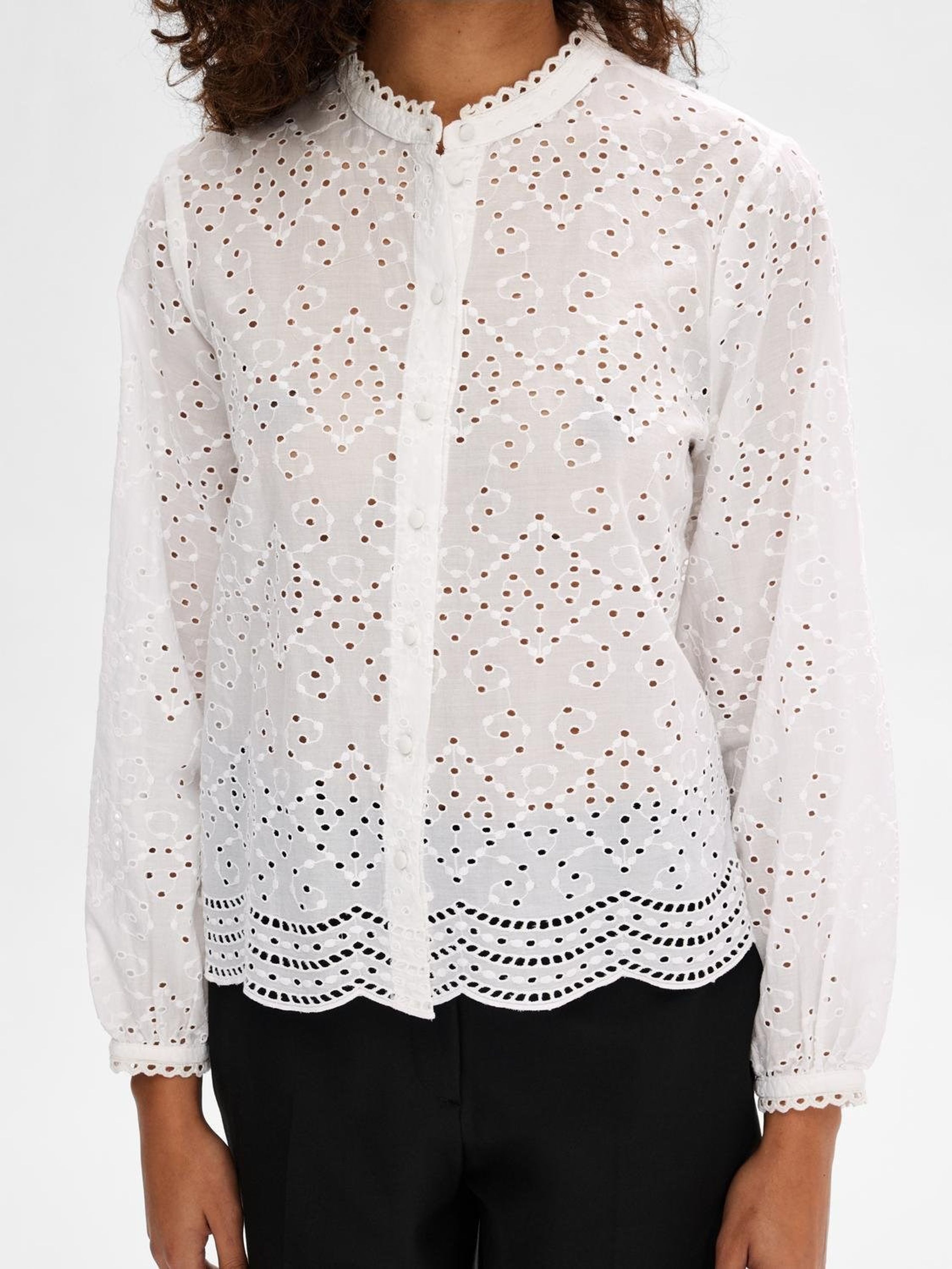 Selected Femme - Shirt - SLFTatiana LS Embr Shirt - Brigth White