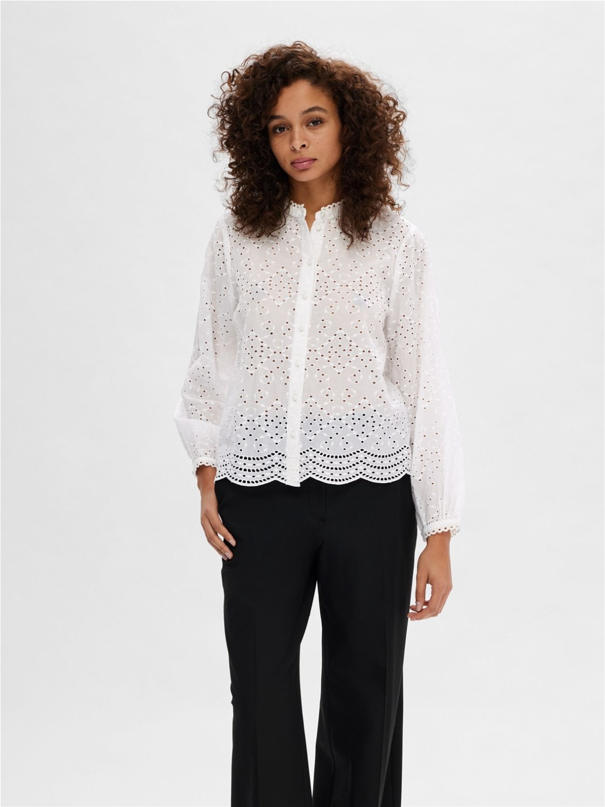 Selected Femme - Shirt - SLFTatiana LS Embr Shirt - Brigth White