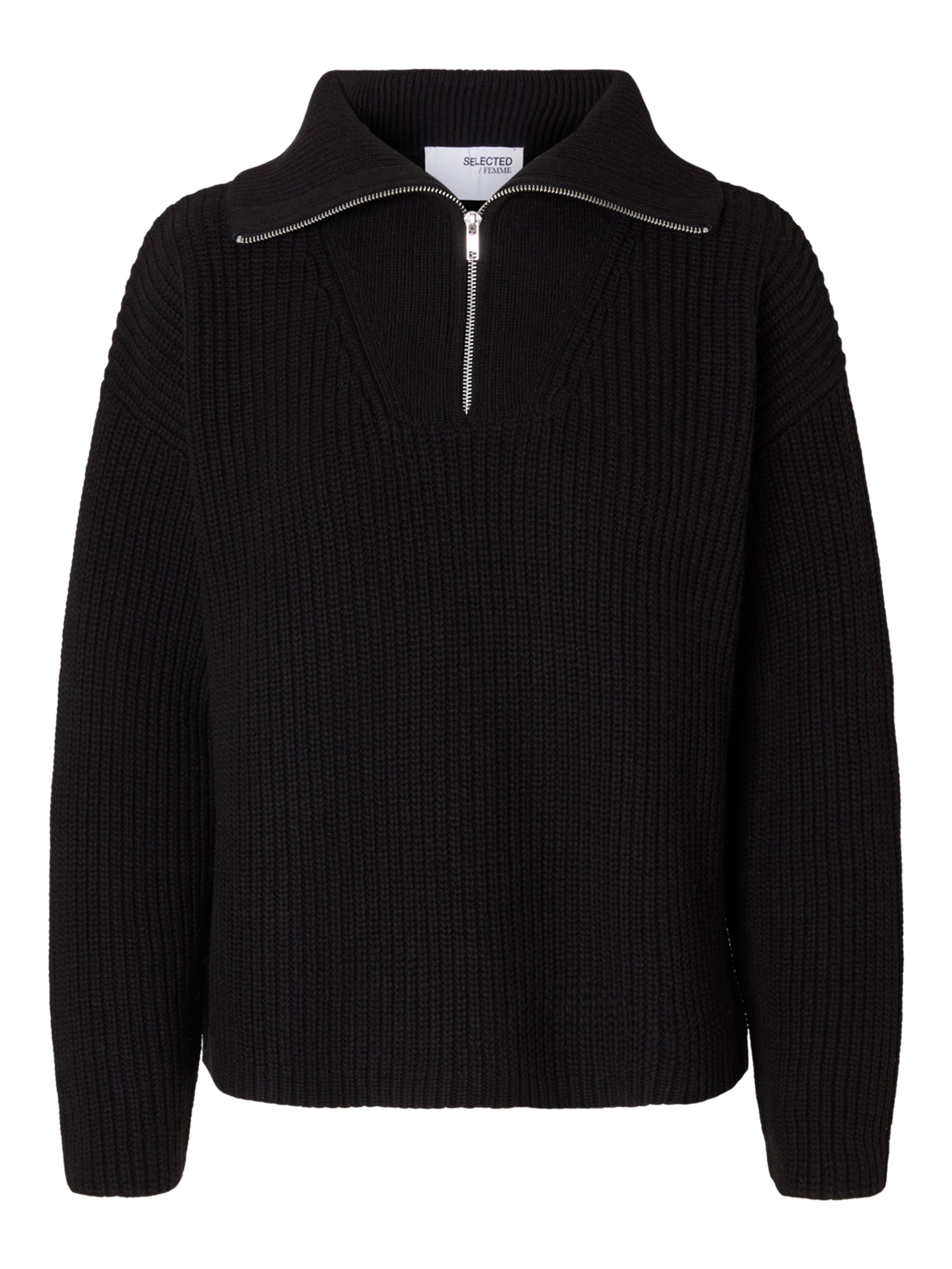 Selected Femme - Strik - SLFBloomie LS Knit Half Zip - Black