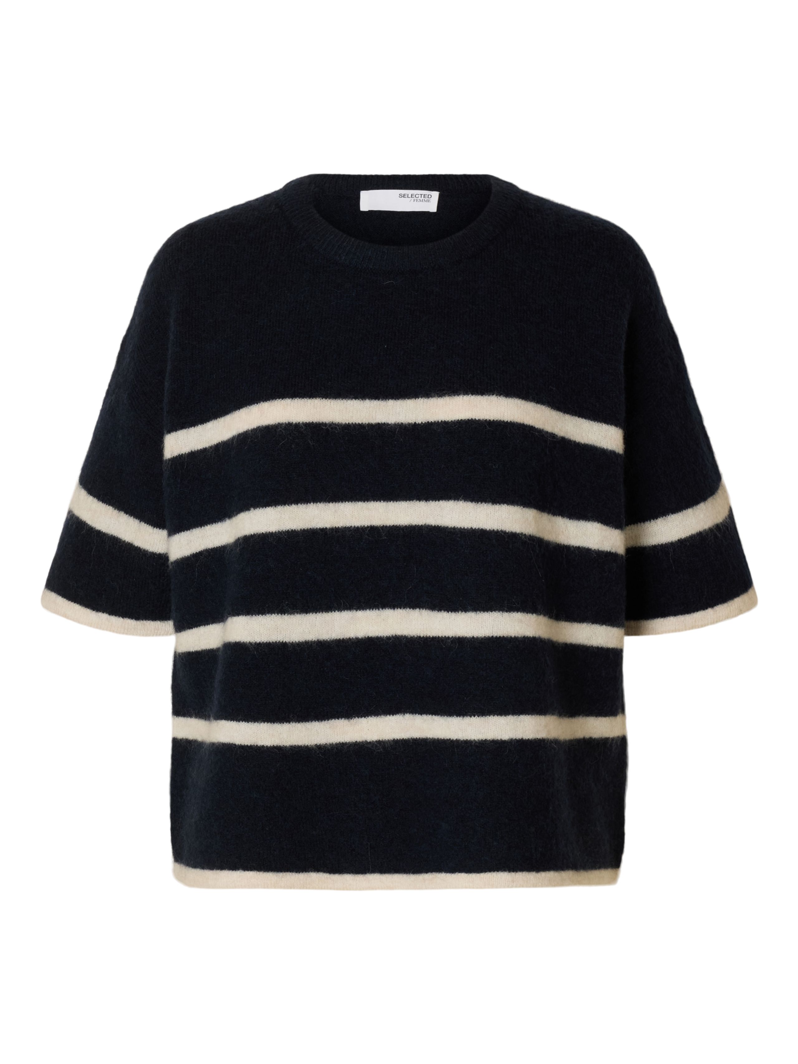Selected Femme - Strickware - SLFMaline-Liliana 2/4 Knit O-neck - Dark Sapphire/Birch Stripes