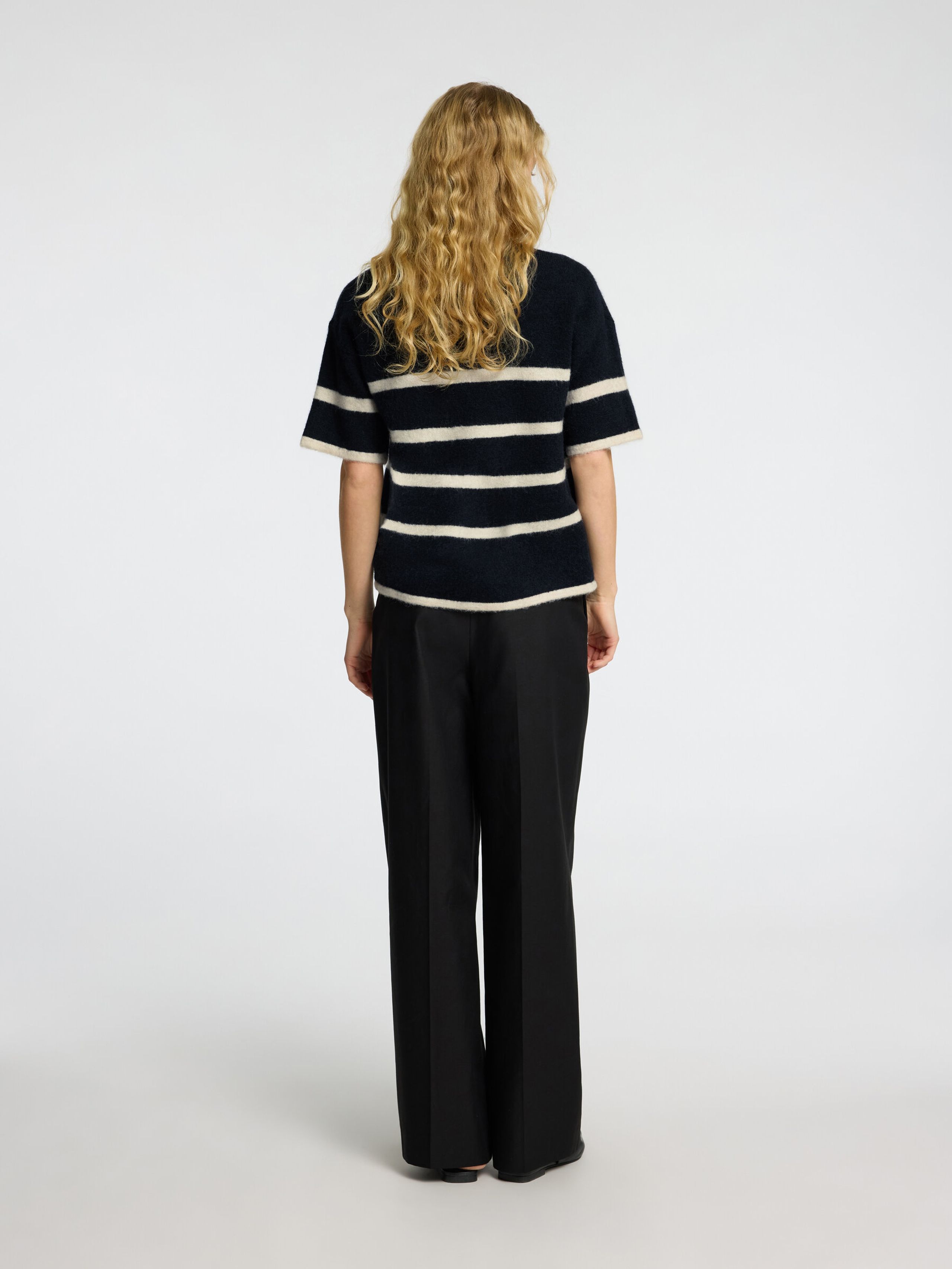 Selected Femme - Strickware - SLFMaline-Liliana 2/4 Knit O-neck - Dark Sapphire/Birch Stripes