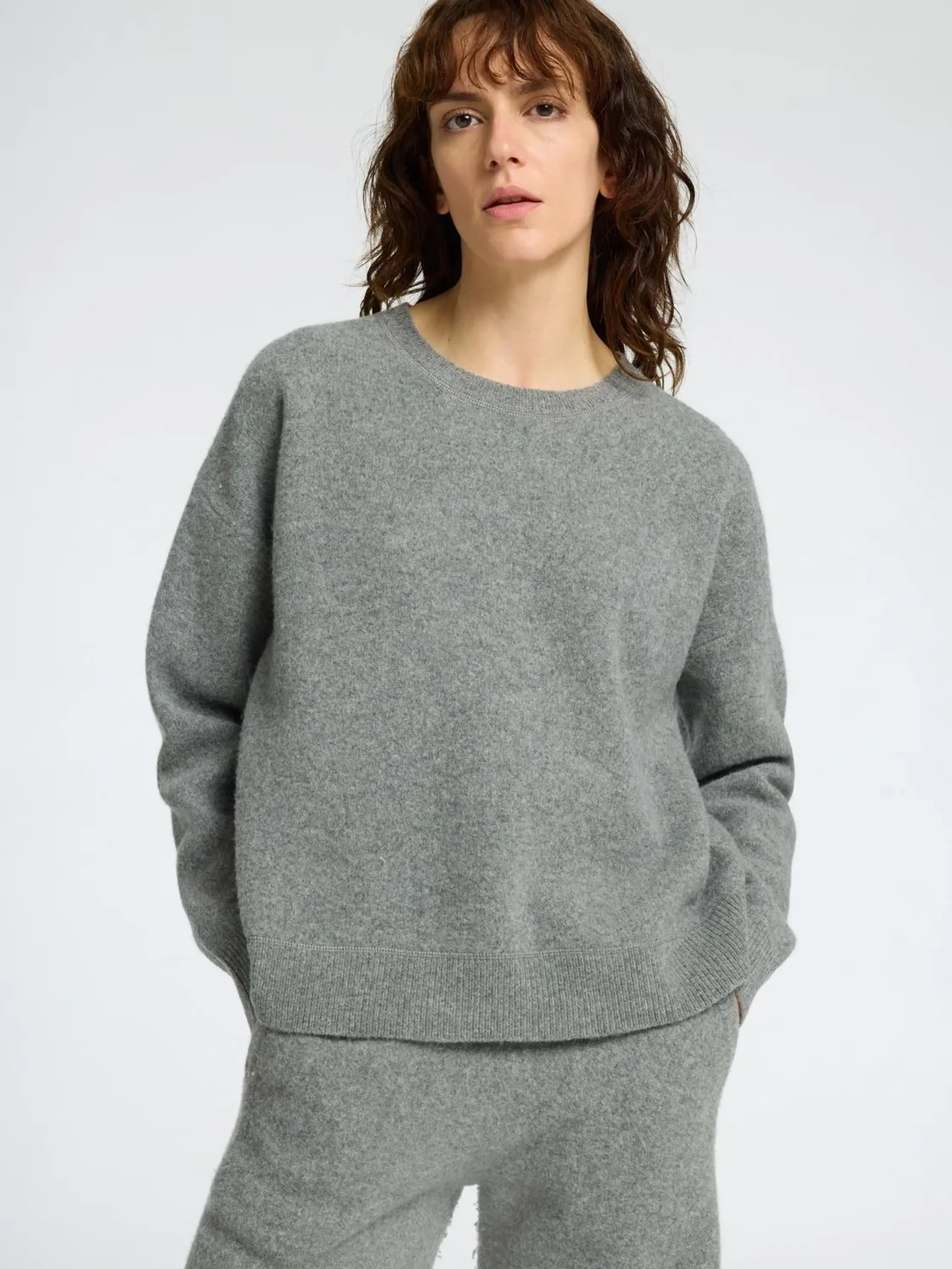 Selected Femme - Knit - SLFNukki LS Knit O-Neck - Medium Grey Melange