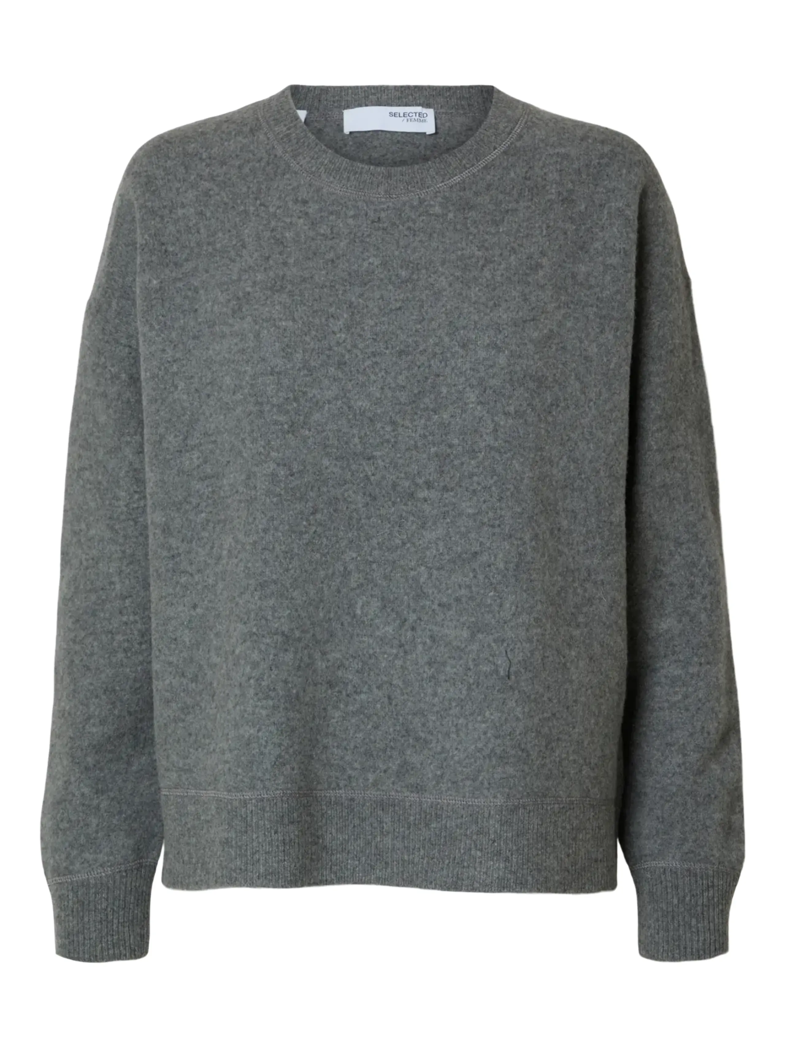 Selected Femme - Knit - SLFNukki LS Knit O-Neck - Medium Grey Melange