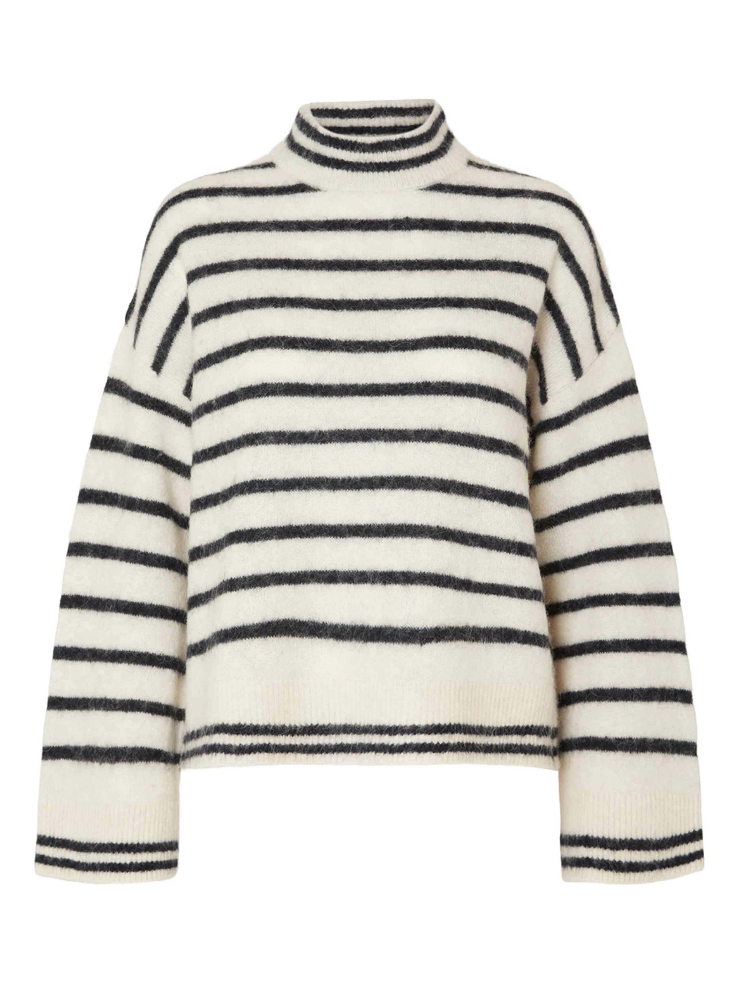 Selected Femme - Knit - SLFSia Ras Stripe LS Knit High Neck - Birch