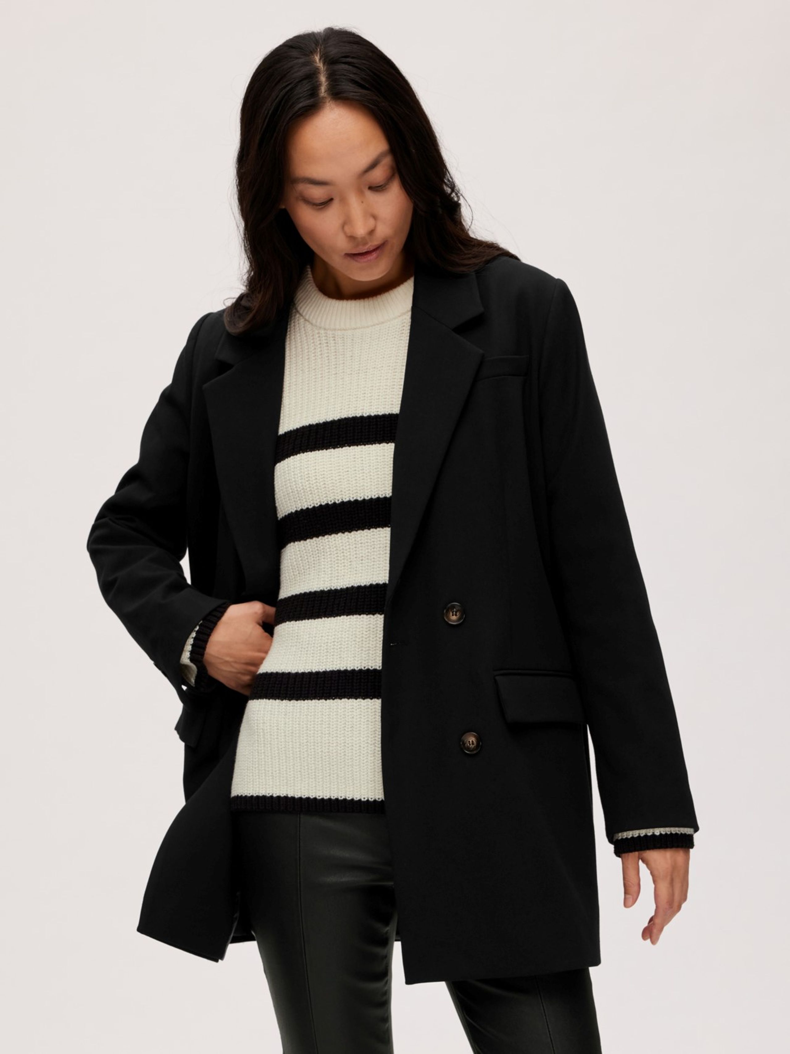 Selected Femme - Knit - SLFBloomie LS Knit O-Neck - Snow White/Black Stripes