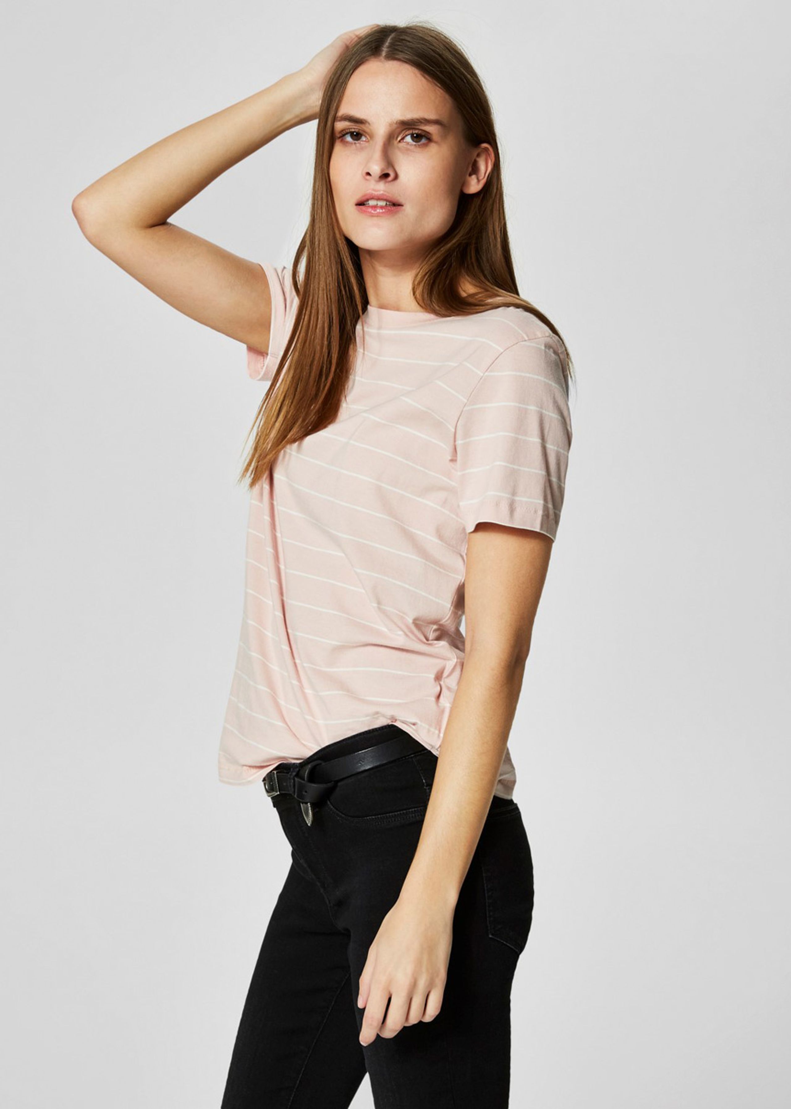 Selected Femme - T-shirt - My Perfect Tee Basic - Sepia Rose/White Stripe