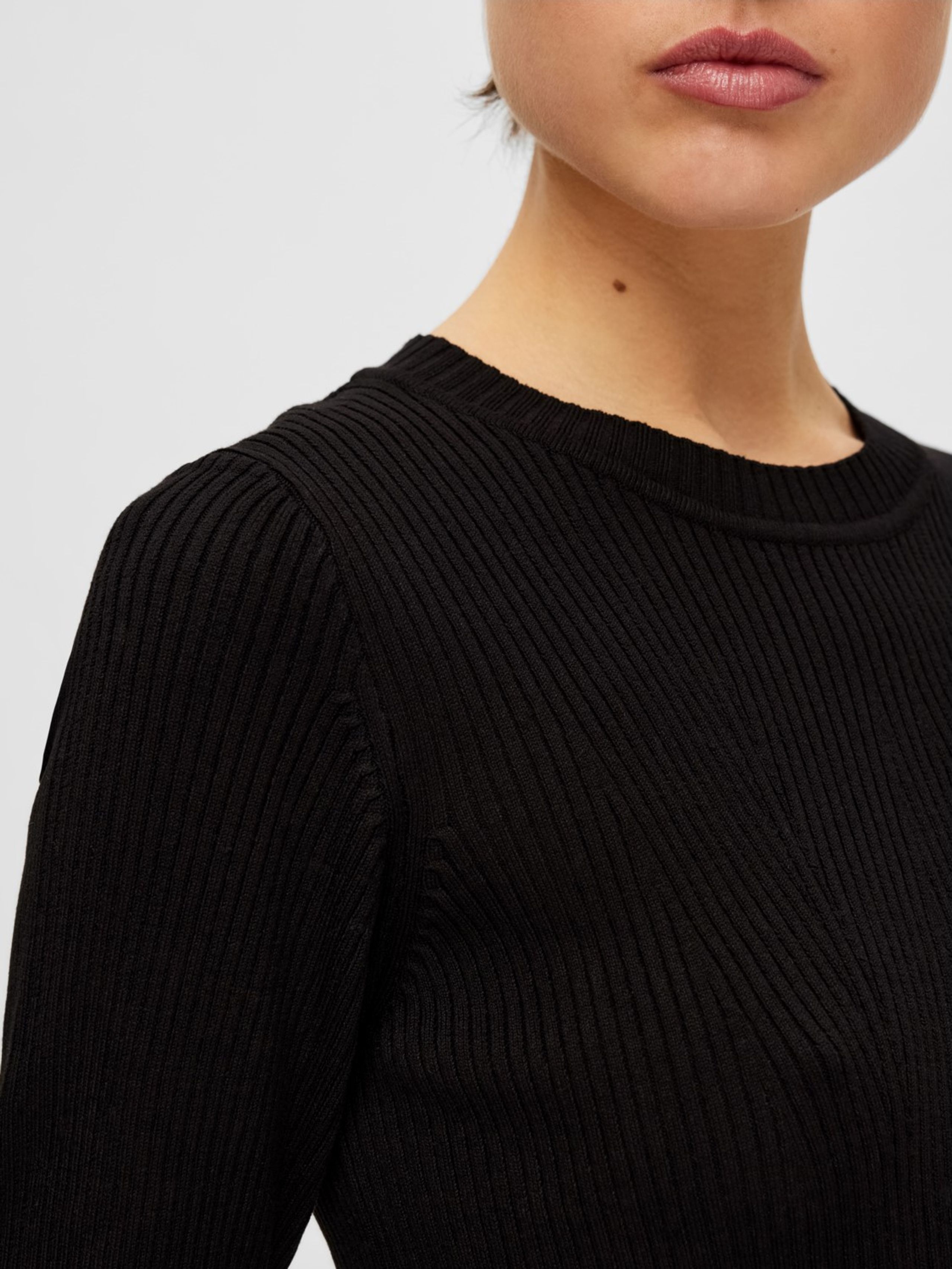 Selected Femme - T-paita - SLFMala 2/4 Knit O-neck NOOS - Black