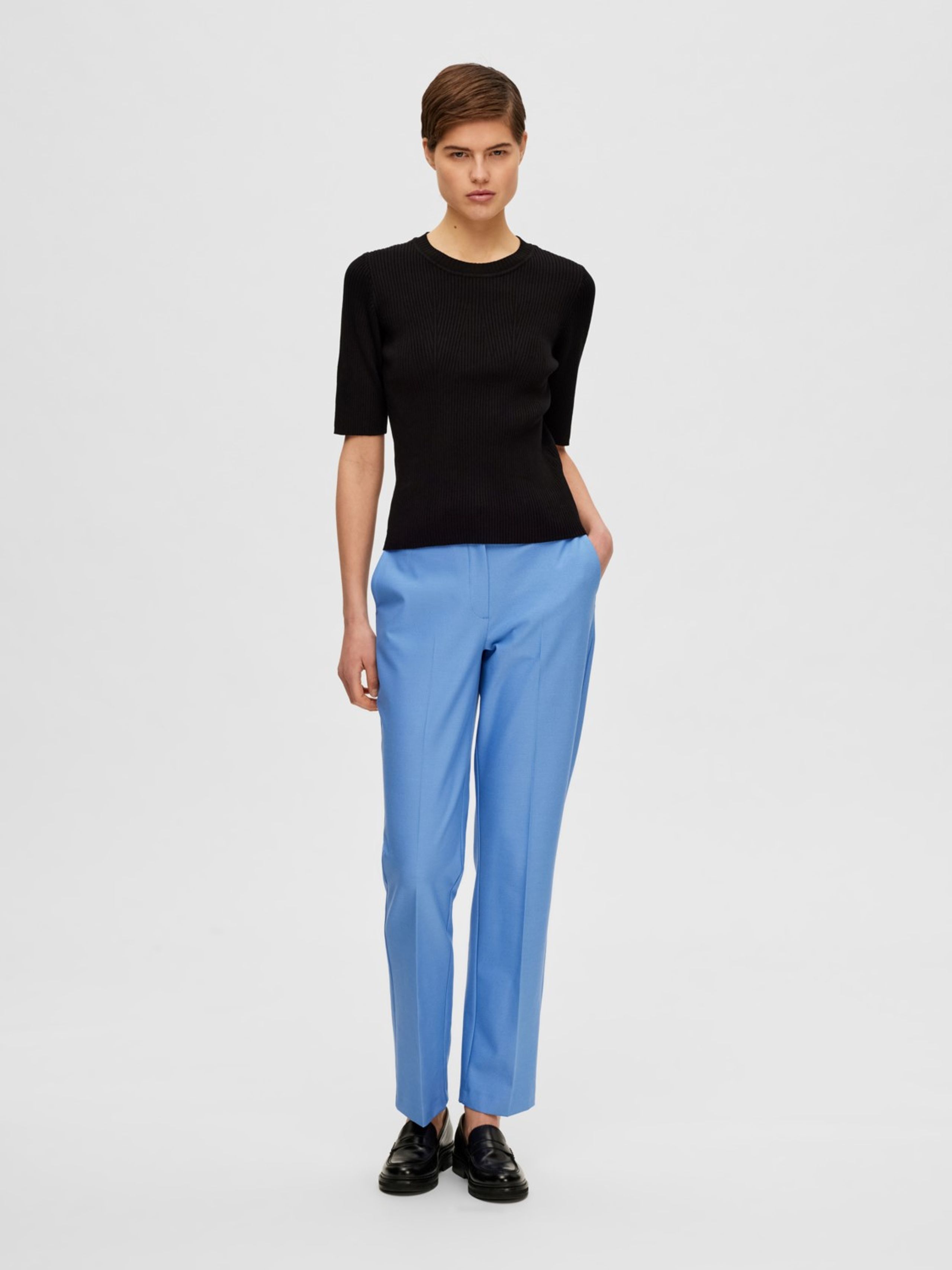 Selected Femme - T-paita - SLFMala 2/4 Knit O-neck NOOS - Black