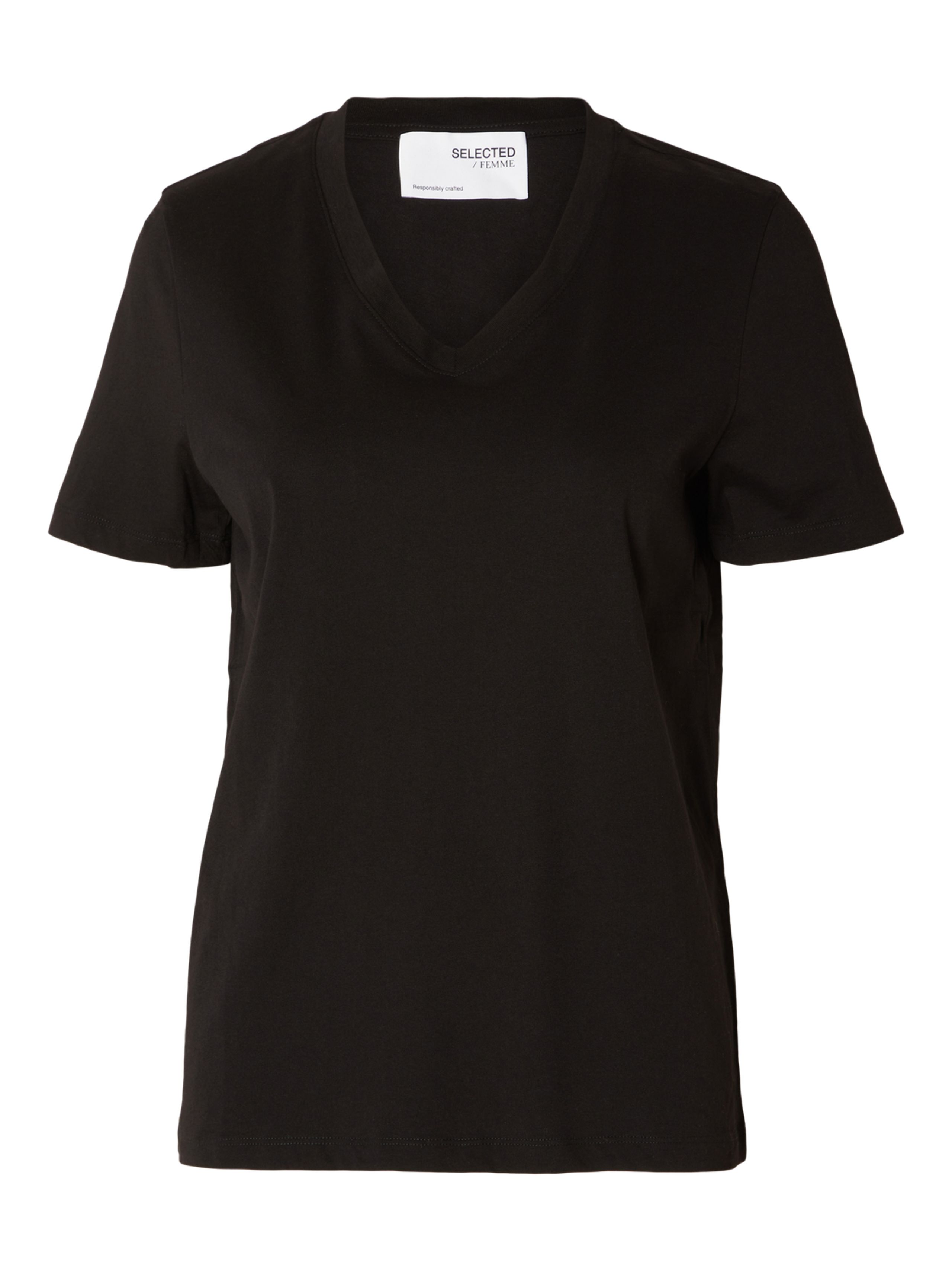 Selected Femme - T-shirt - SLFMyessential SS V-neck Tee - Black