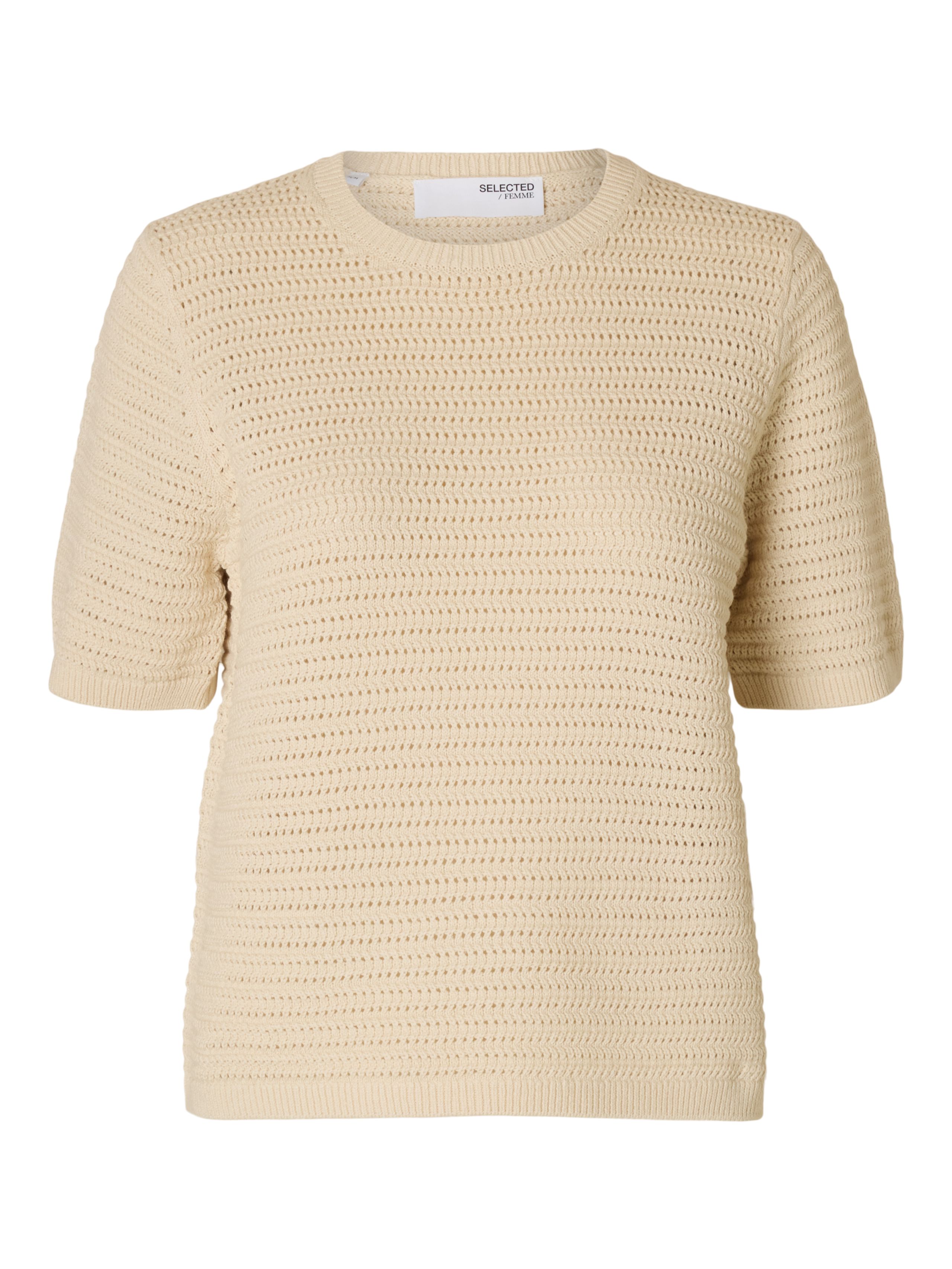 Selected Femme - T-shirt - SLFVinna SS Structure Knit O-Neck NOOS - Birch