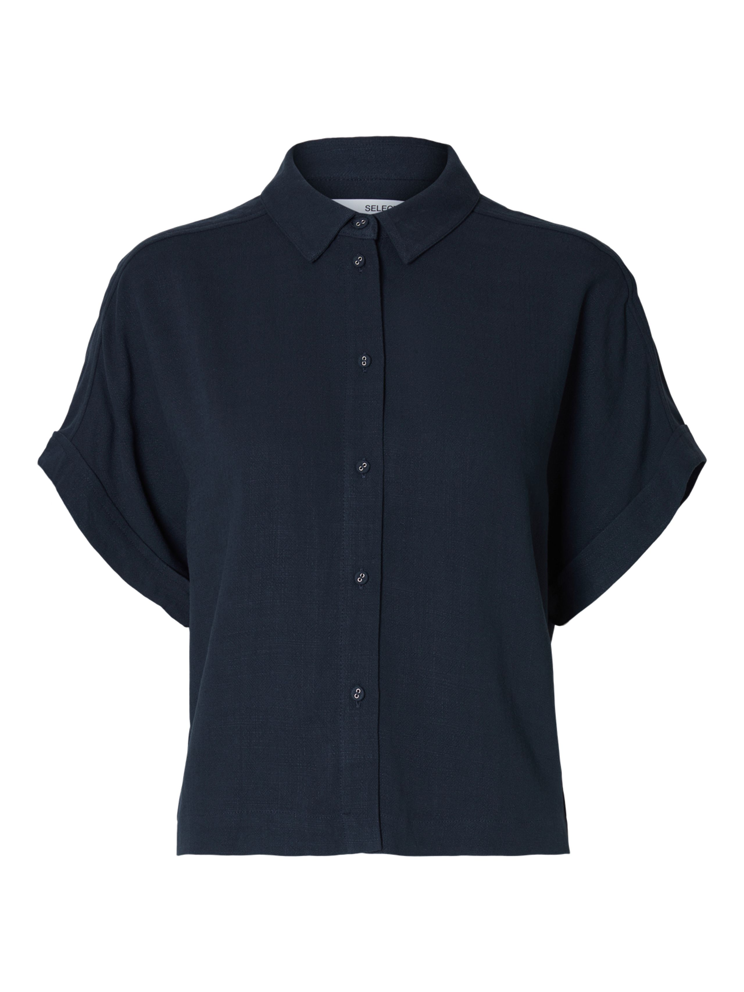 Selected Femme - Maglietta - SLFViva SS Cropped Shirt NOOS - Dark Sapphire