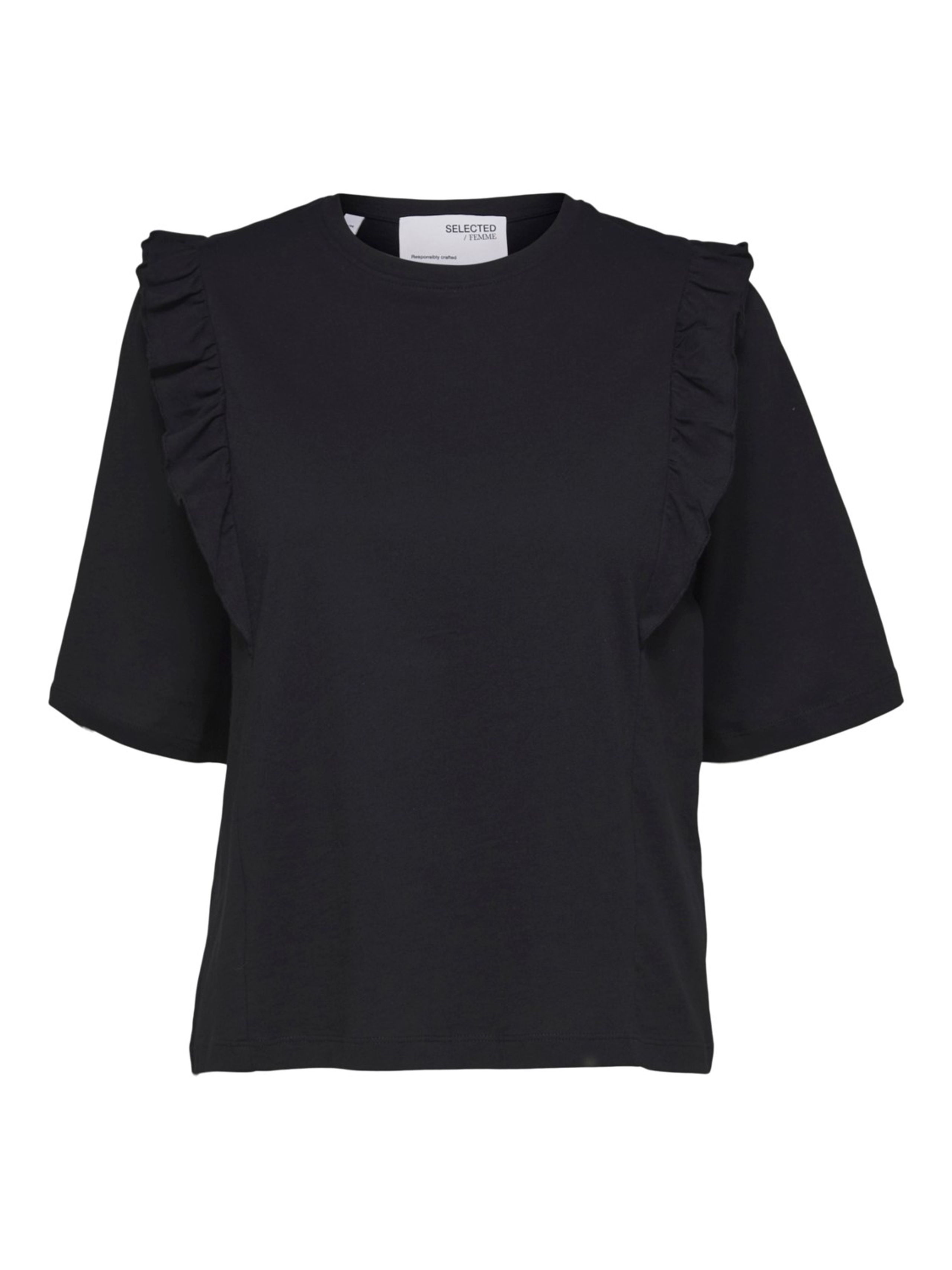 Selected Femme - T-shirt - SLFMaggie SS Ruffle Tee - Black
