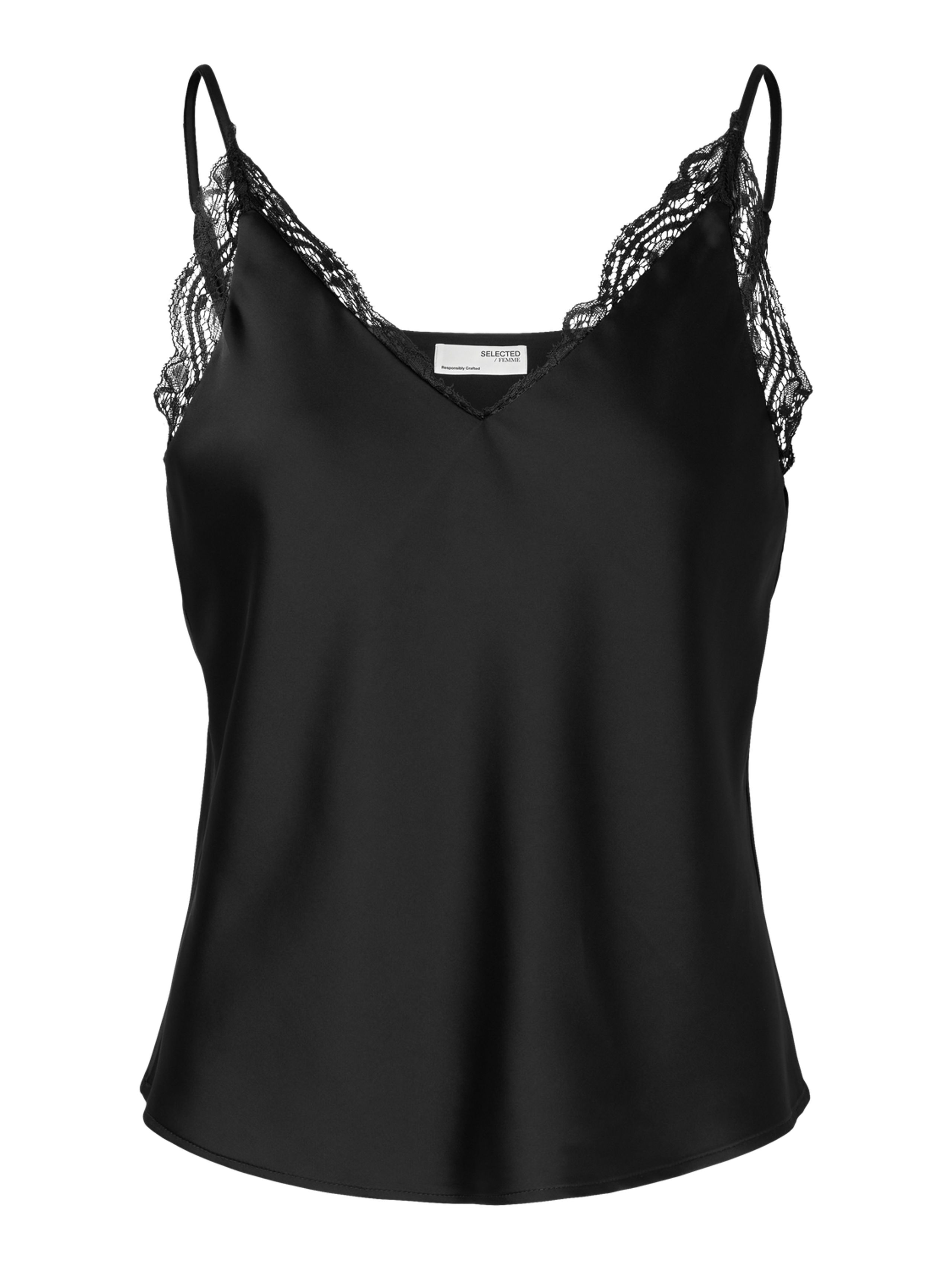 Selected Femme - Top - SLFAlena Lace Trim Strap Top - Black