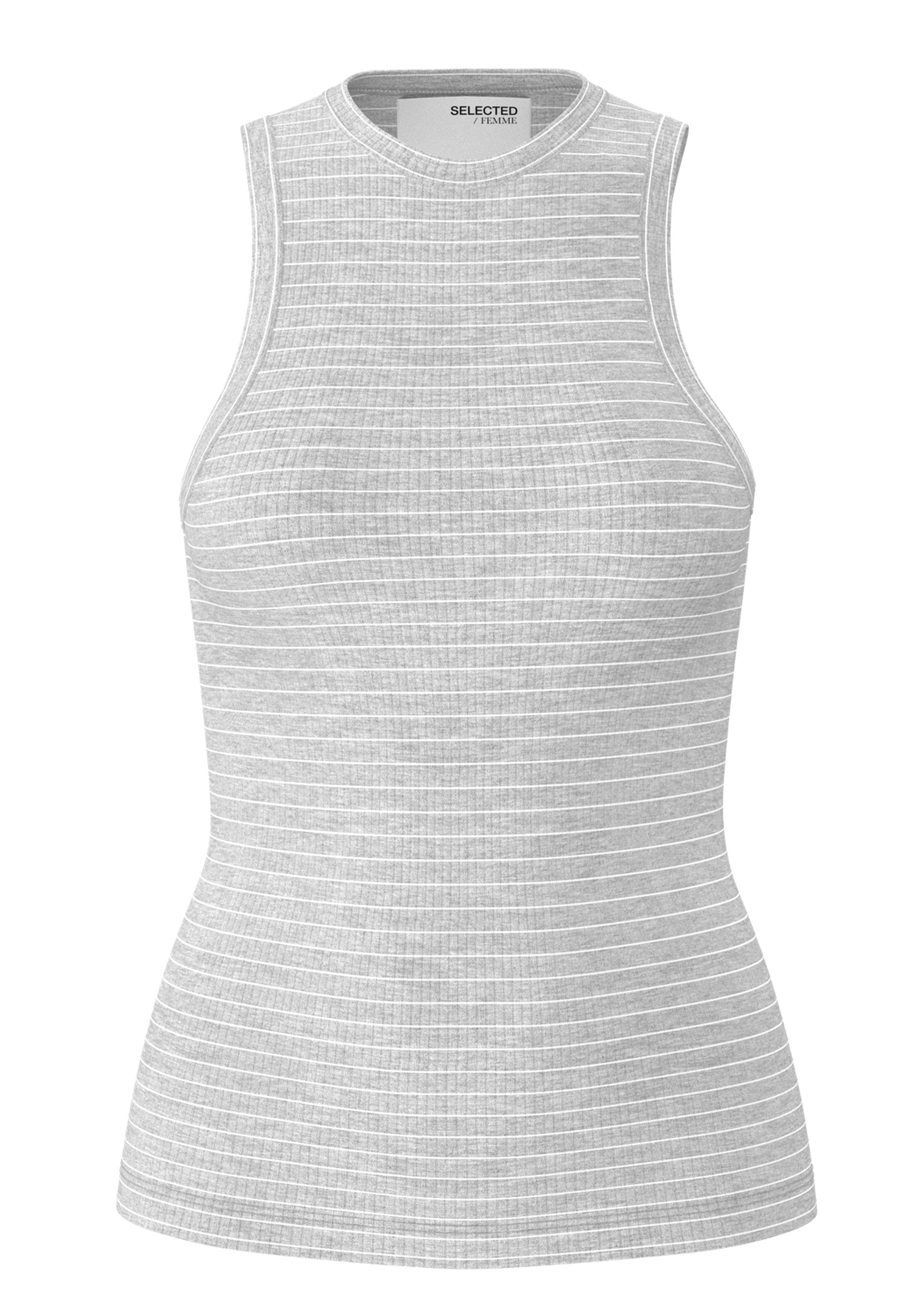 Selected Femme - Top - SLFAnna O-neck Striped Tank Top - Light Grey/Snow White