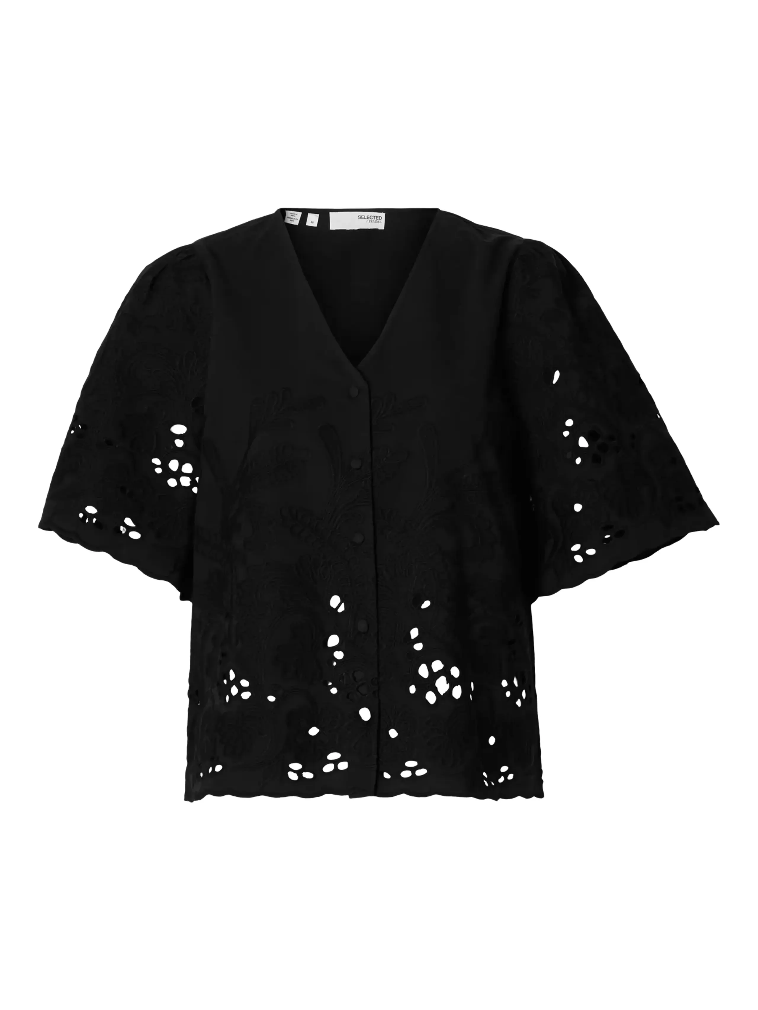 Selected Femme - Top - SLFDahlia SS Broderi Shirt NOOS - Black