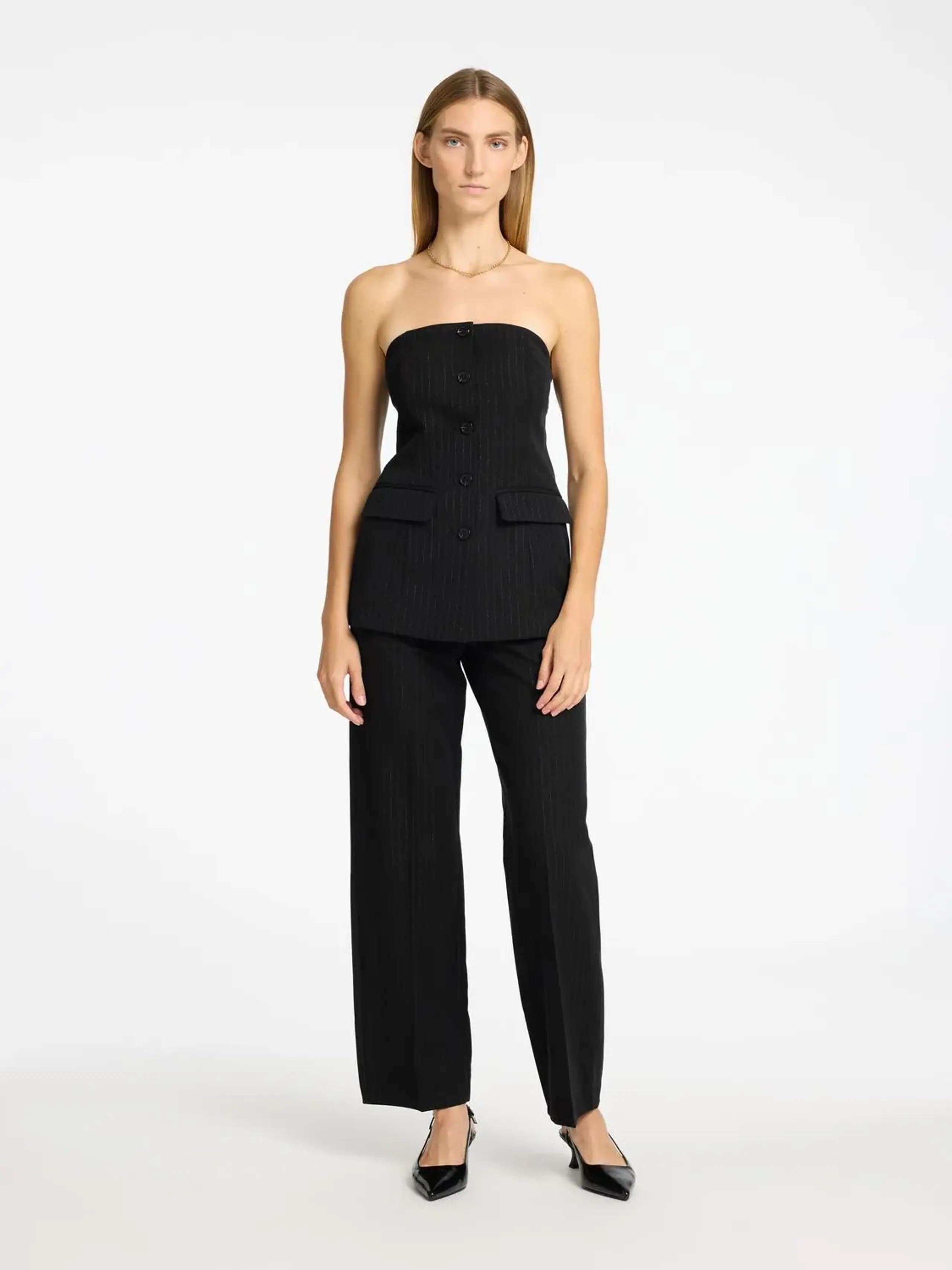 Selected Femme - Top - SLFEli Bustier Top - Black w. Silver Stripes