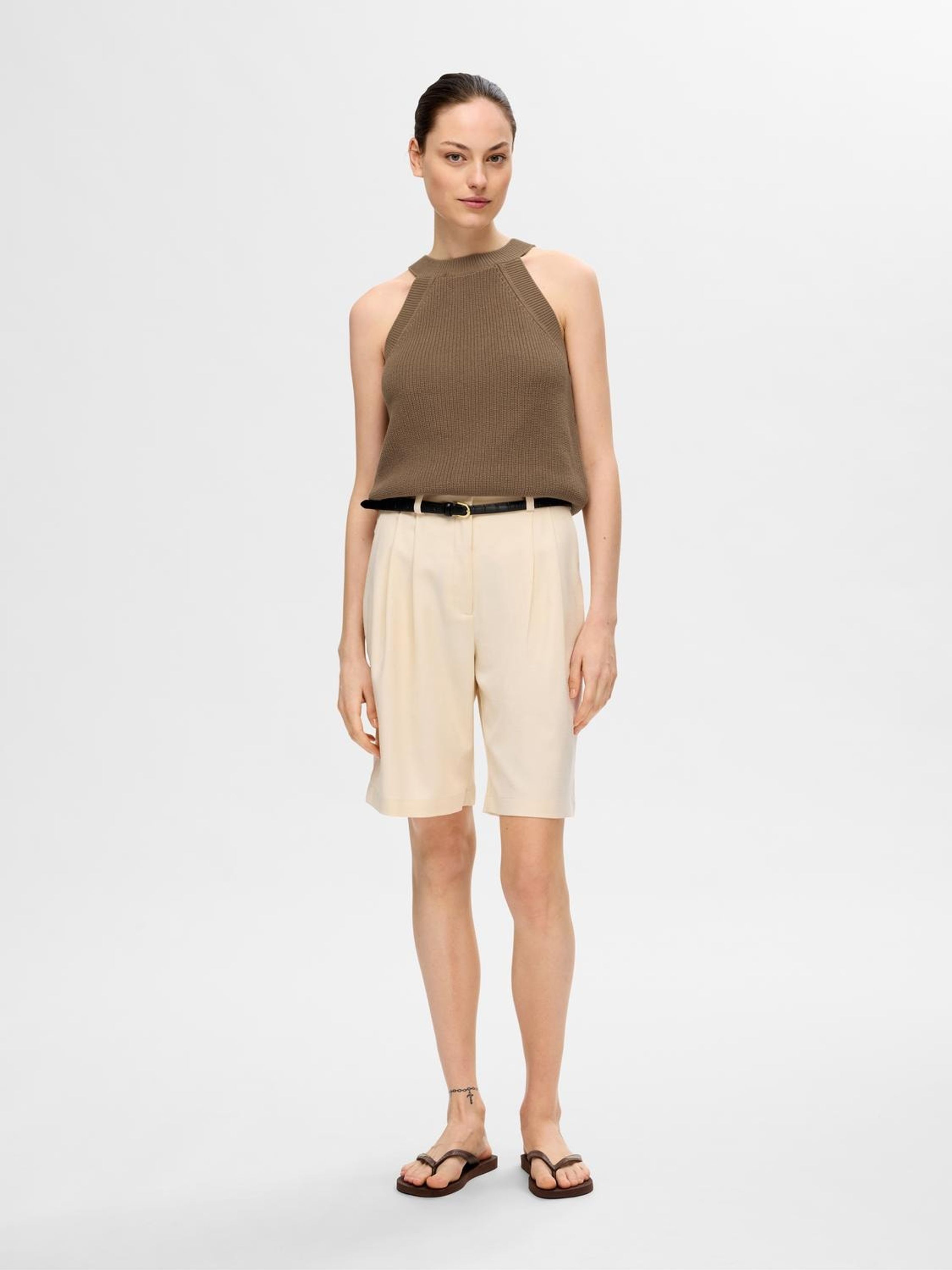 Selected Femme - Nahoru - SLFVinna SL Halterneck Knit - Coca Mocha