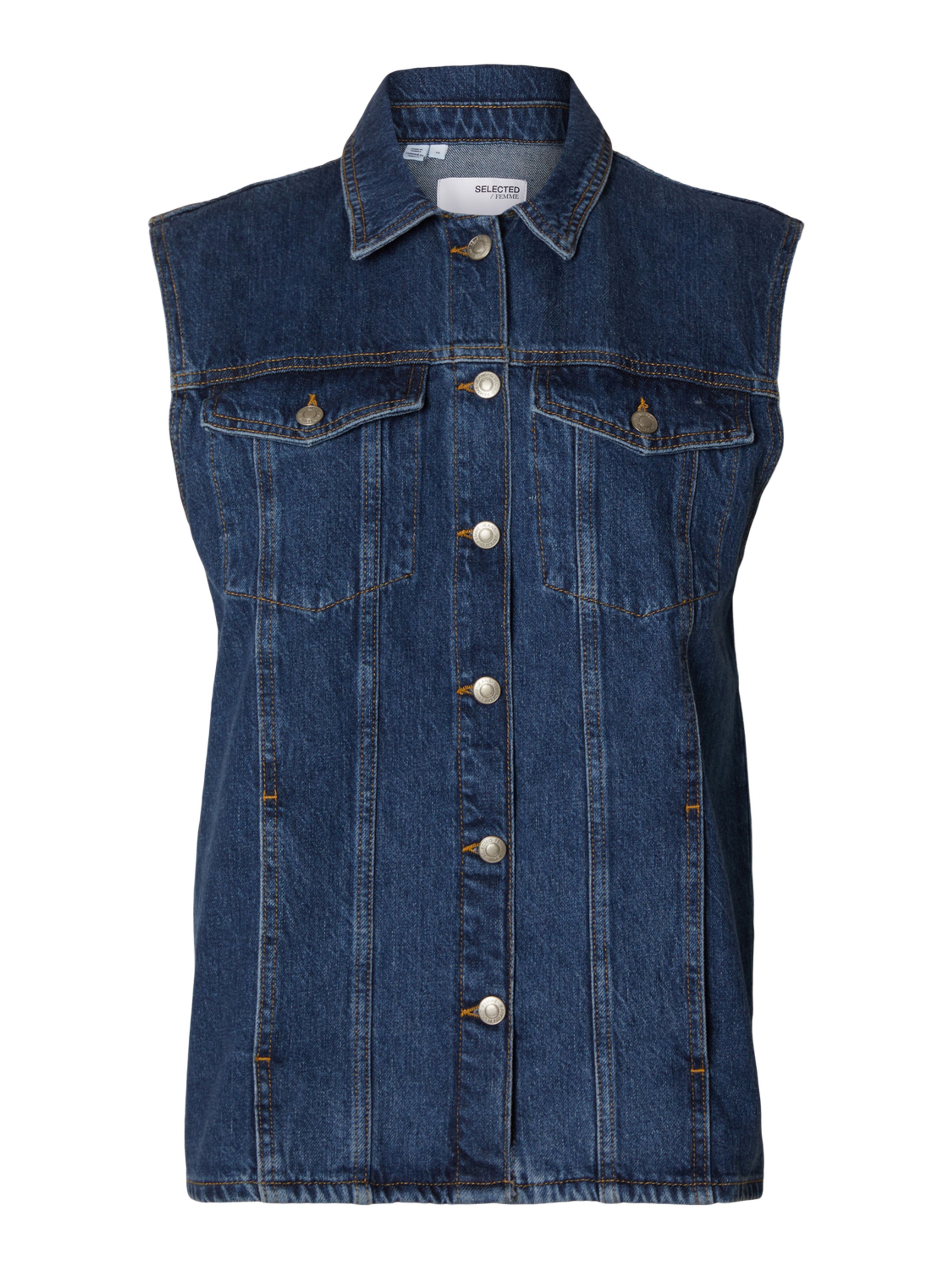 Selected Femme - Vest - SLFClair SL Mid Blue Denim Vest - Medium Blue Denim