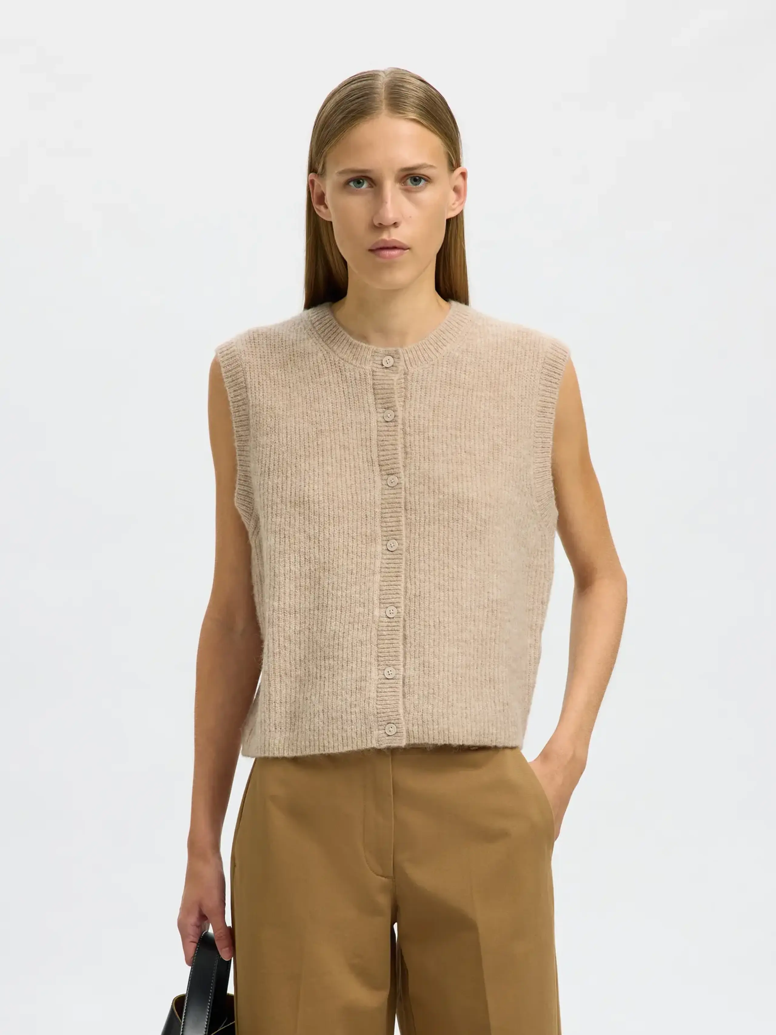 Selected Femme - Vest - SLFLulu SL Button O-neck Vest - Birch Melange