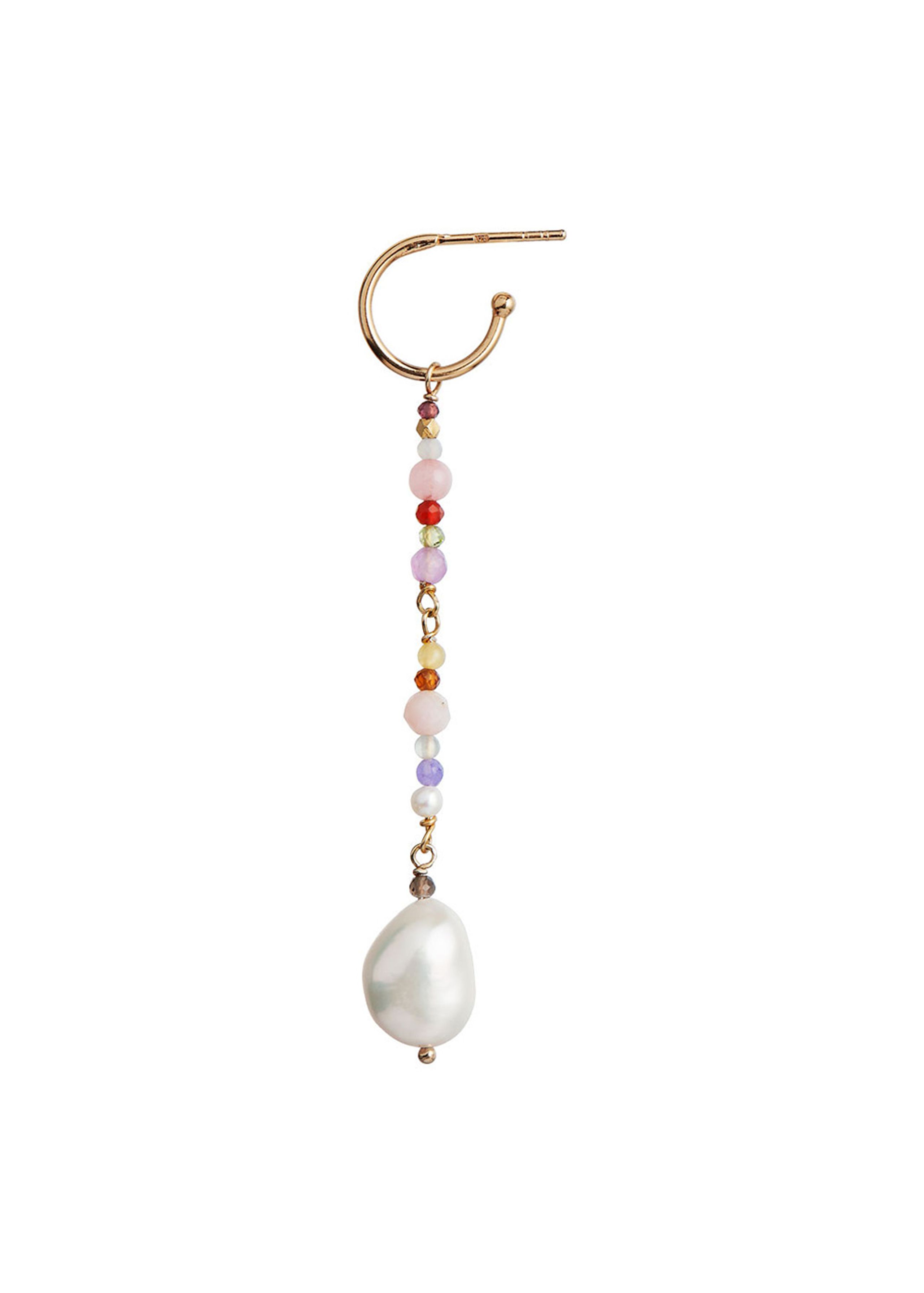 Stine A - Earring - Dangling Baroque Pearl Earring with Stones - Pink Mix