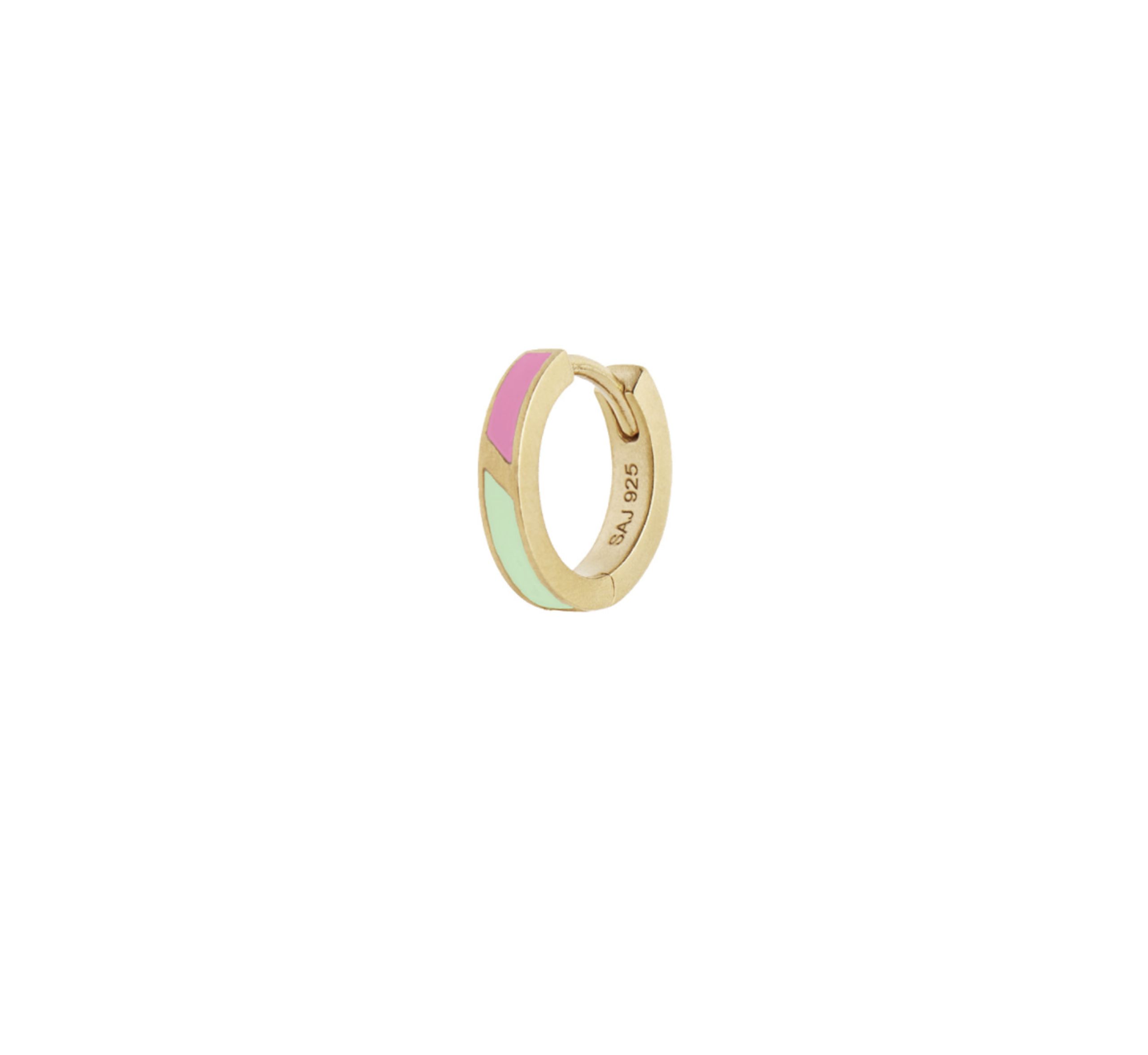 Stine A - Ørering - Petit Circus Huggie Earring - Fresh Pink And Green Enamel/Gold - Gold - Pink & Mint