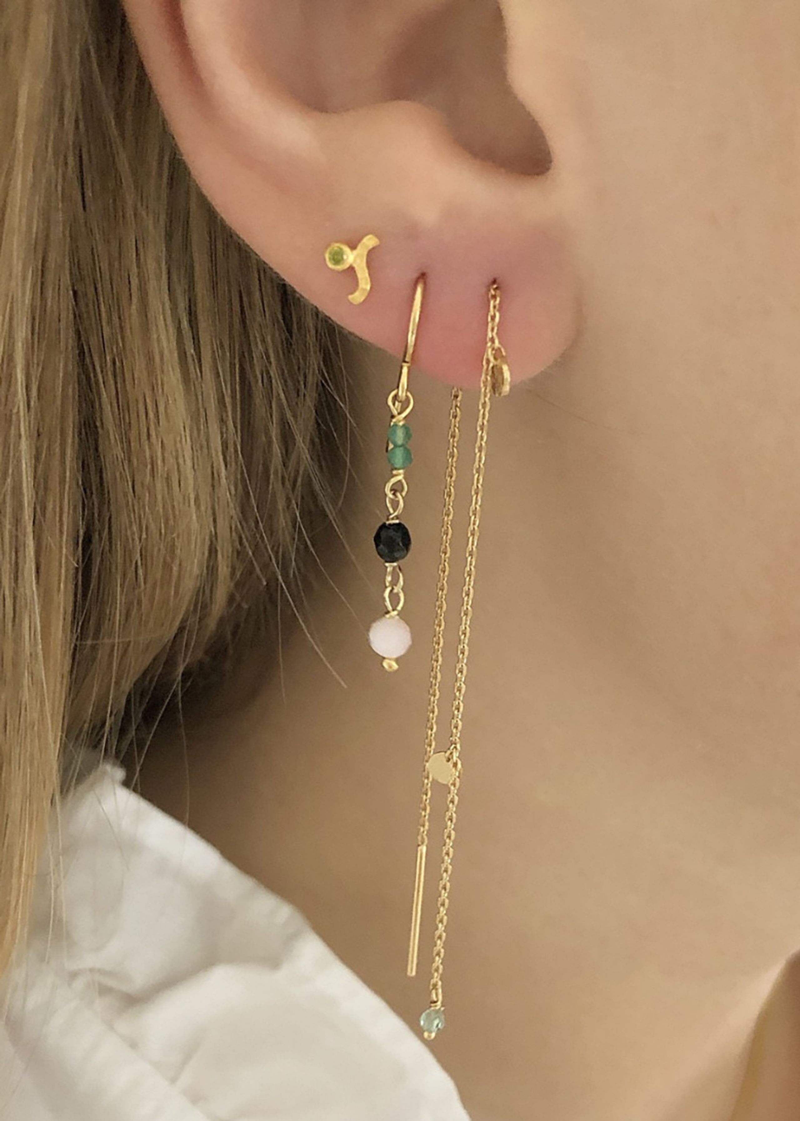 Stine A - Boucle d'oreille - Petit Wave Earring - Gold / Olive