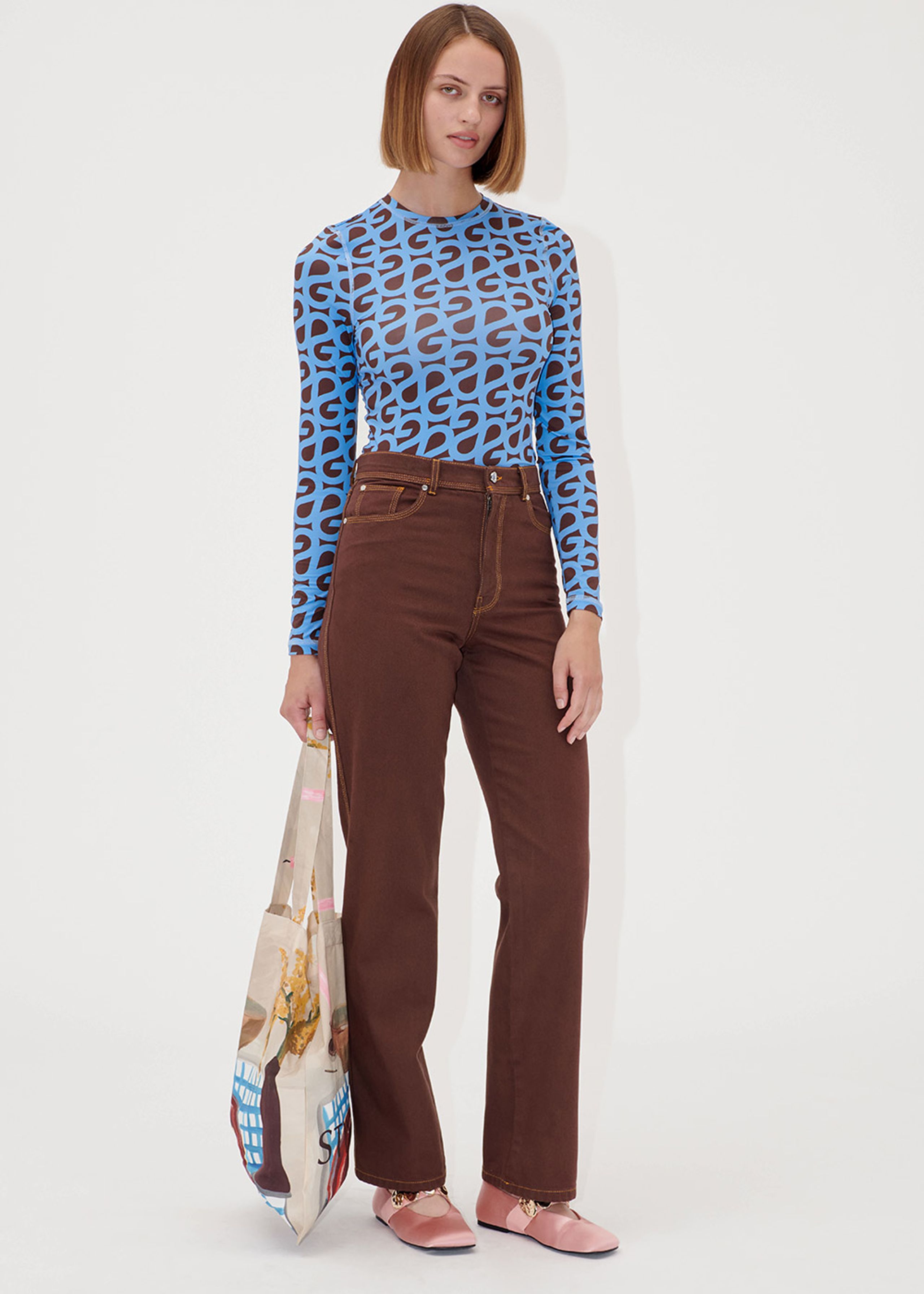 Stine Goya - Bluse - Elastic Long Sleeve Top - Blue SG Logo