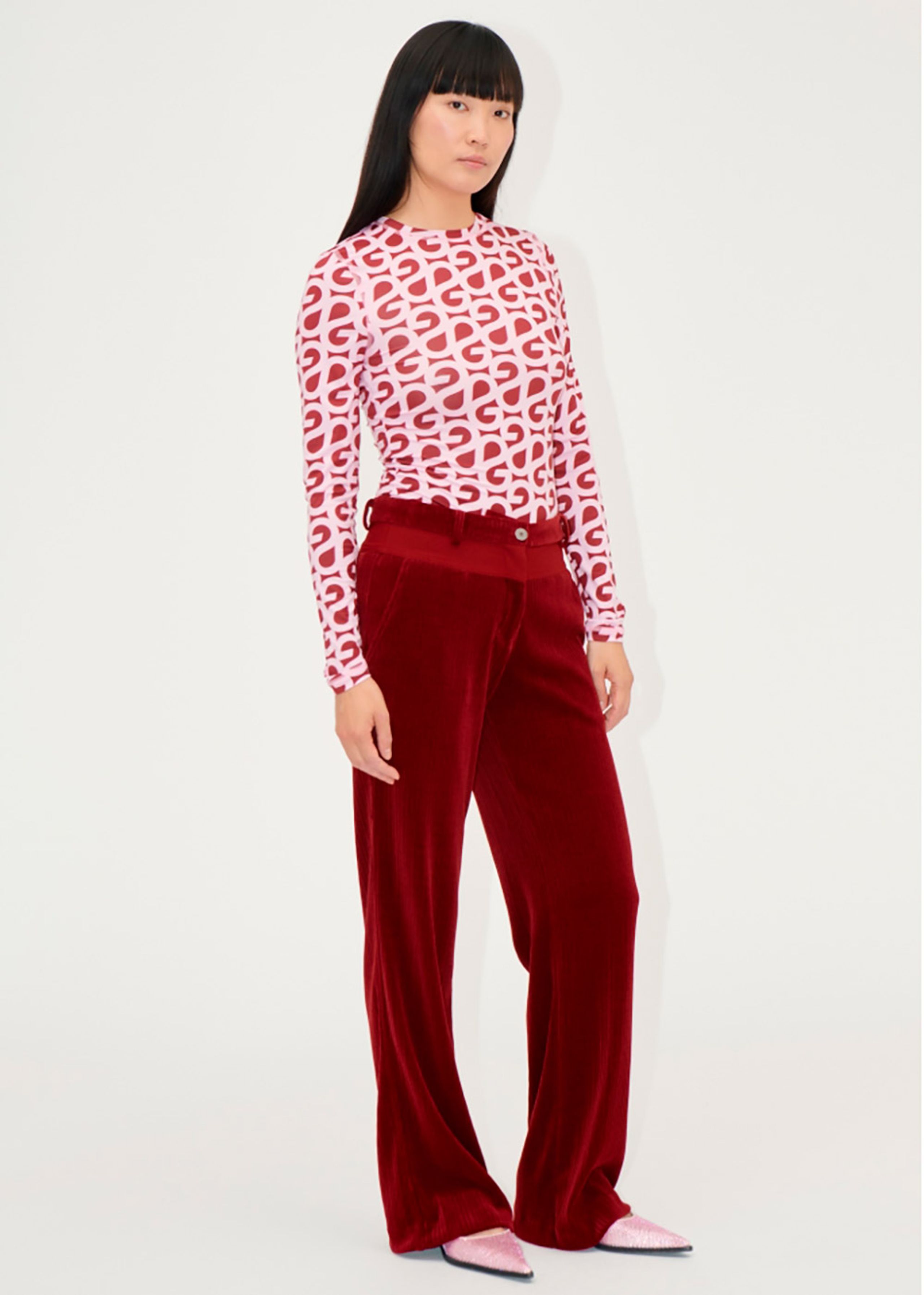 Stine Goya - Bluse - Elastic Long Sleeve Top - SG Logo Burgundy Pink