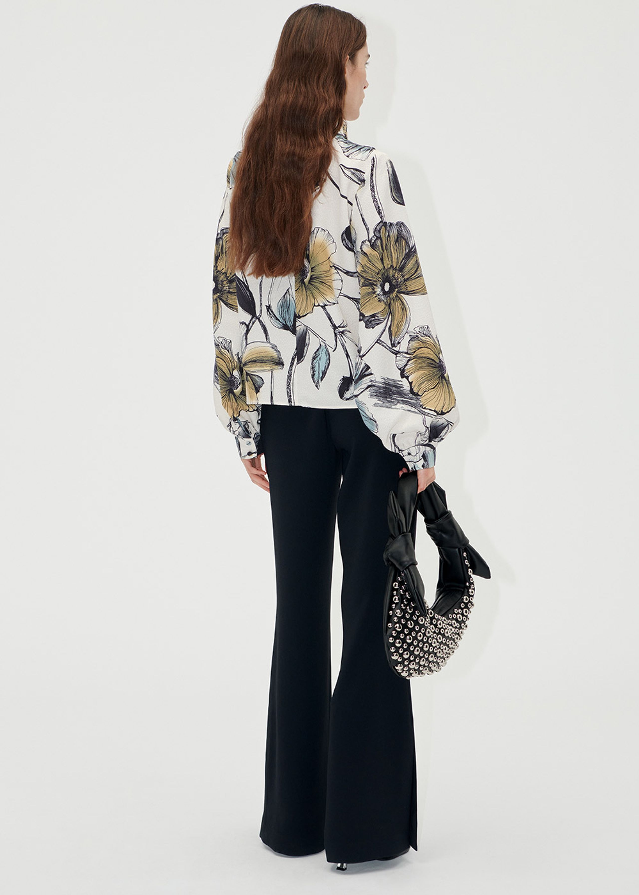 Stine Goya - Halenka - Gathered Long Sleeve Top - Fine Line Poppies