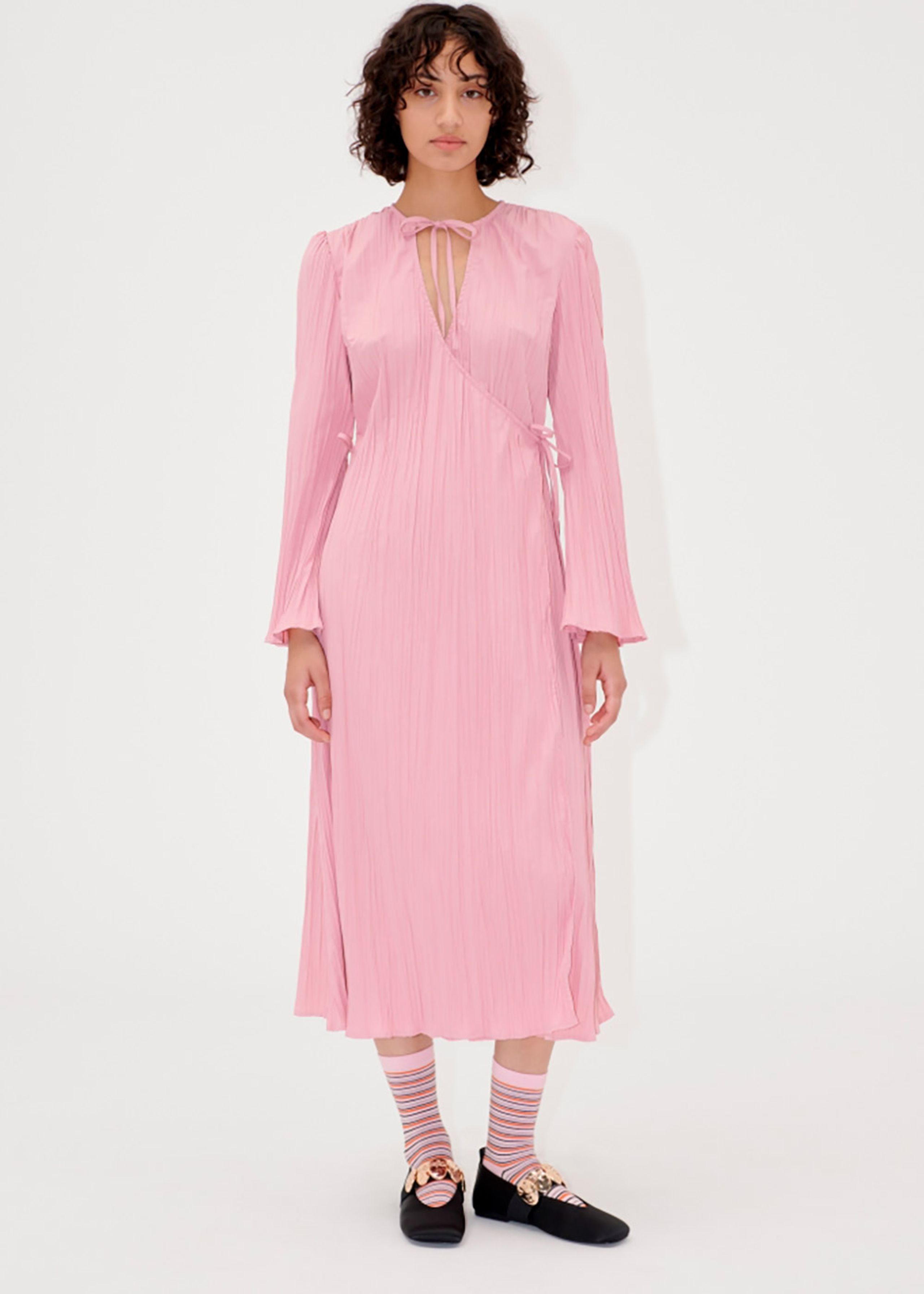 Stine Goya - Abito - Long Sleeve Wrap Tie Dress - Pink Nectar