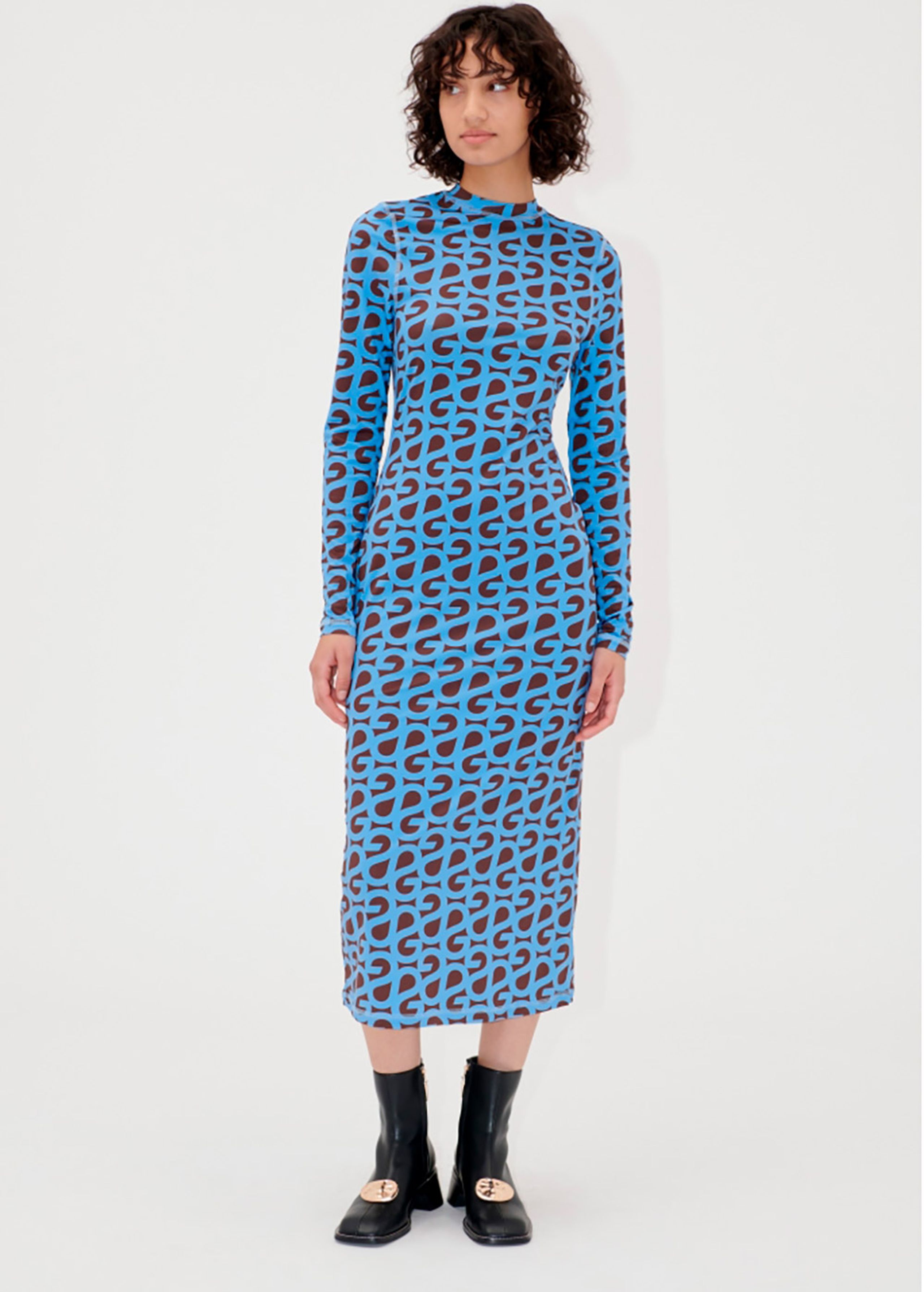 Stine Goya - Robe - Pullover Long Sleeve Midi Dress - Blue SG Logo