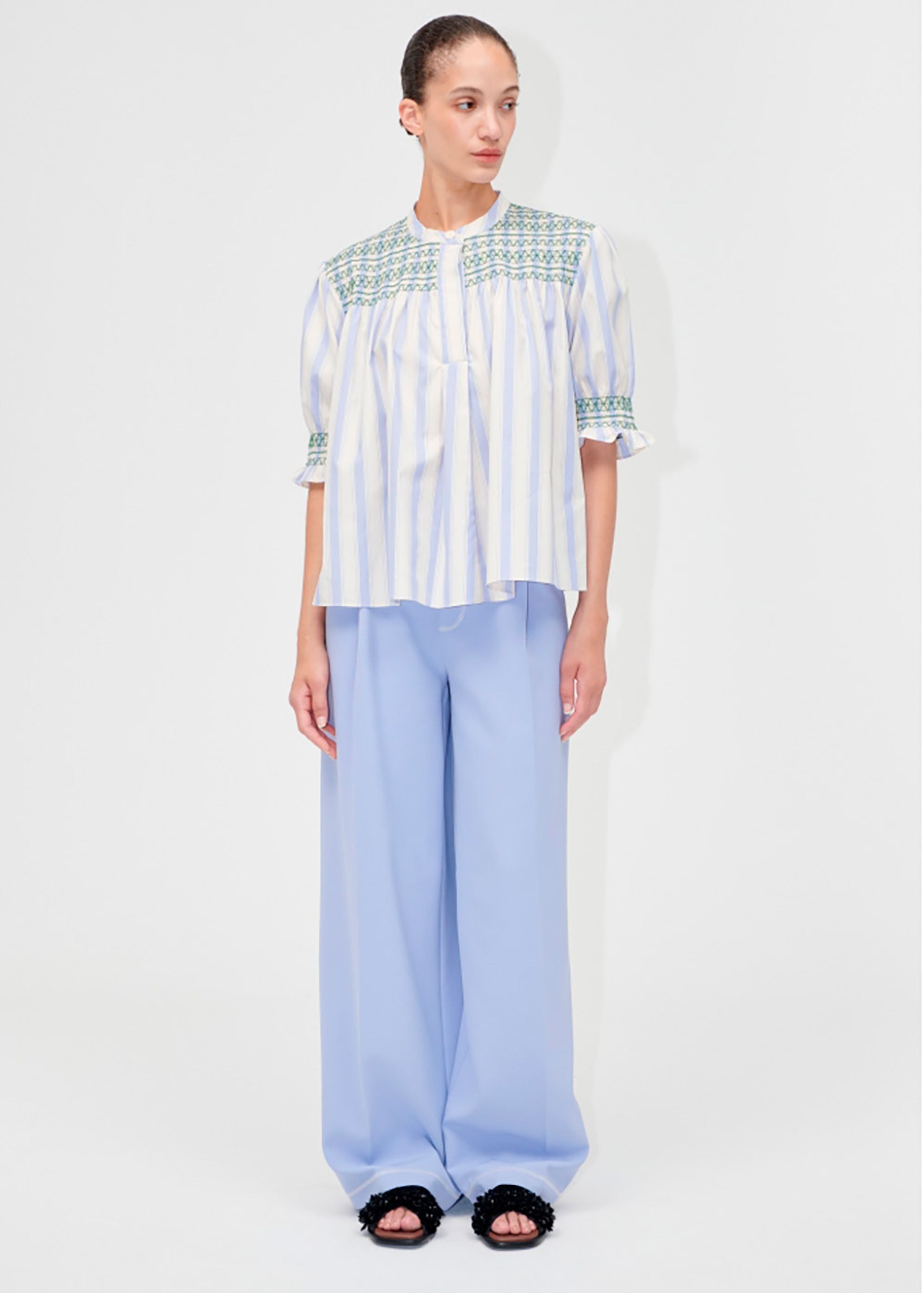 Stine Goya - Shirt - Smocked Gathered Top - Pastel Stripes